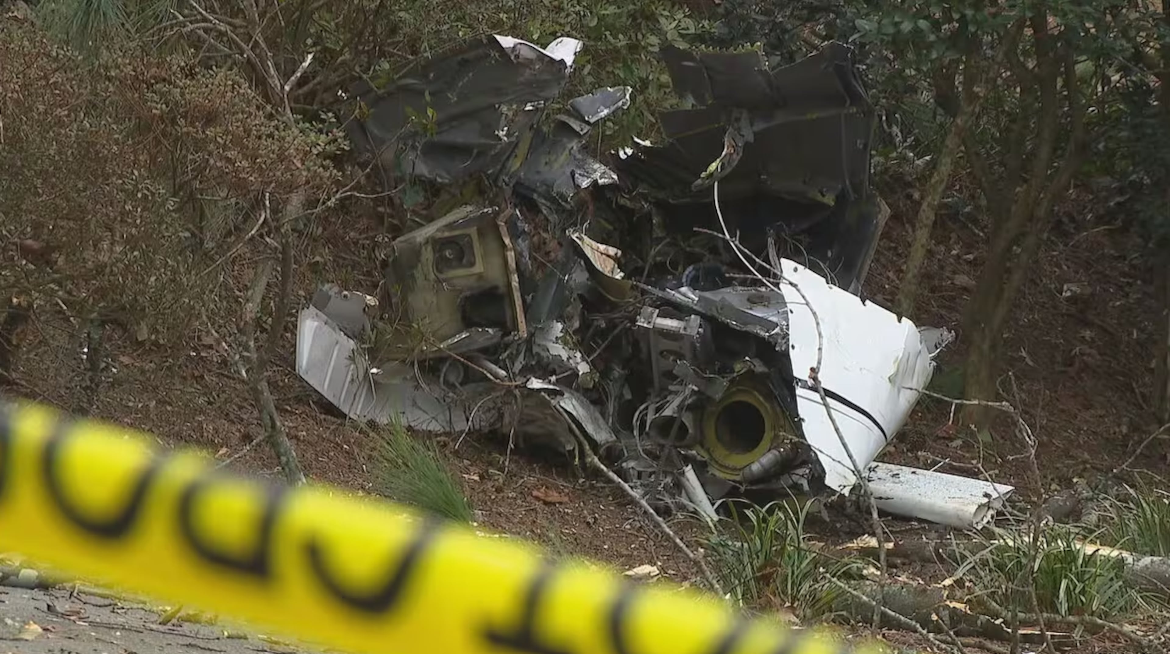 The Beechcraft B90 struck several trees and crashed in the backyard of a home in DeKalb County, officials said. (Channel 2 Action News)
