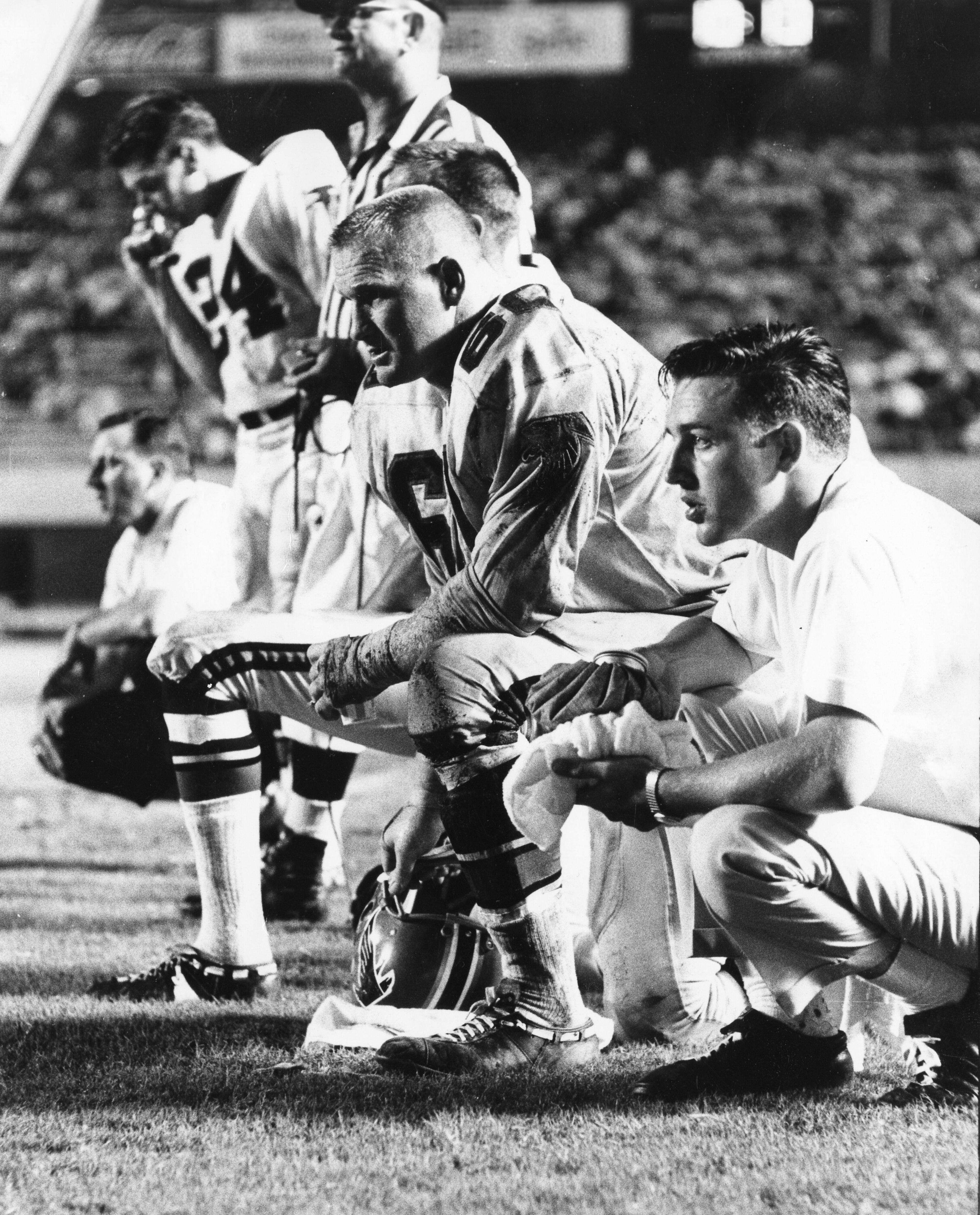 Legendary Falcons linebacker Tommy Nobis (60) on the sidelines in 1966, the Falcons' first season in the NFL. ATLANTA JOURNAL-CONSTITUTION ARCHIVES