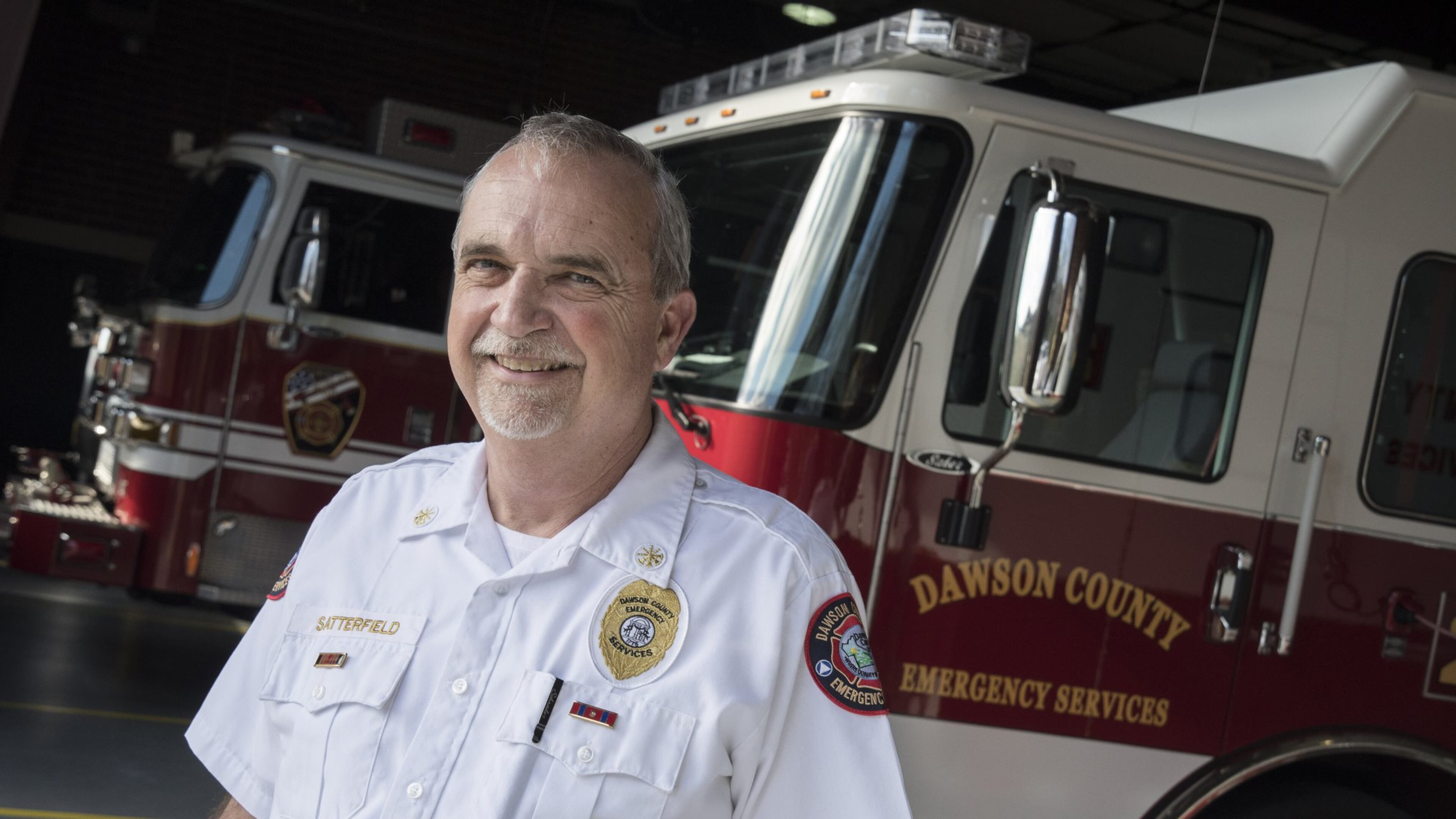 Dawson County Emergency Services Deputy Chief Operations Tim Satterfield is pictured at a fire station in Dawsonville, Ga., Wednesday, Feb. 1, 2017. Satterfield, who is dealing with a pancreatic cancer diagnosis has had to pay many treatment bills himself and supports the Firefighter Insurance Bill (House Bill 146) which would require local governments to provide insurance to firefighters including coverage for a list of cancers. (John Amis)