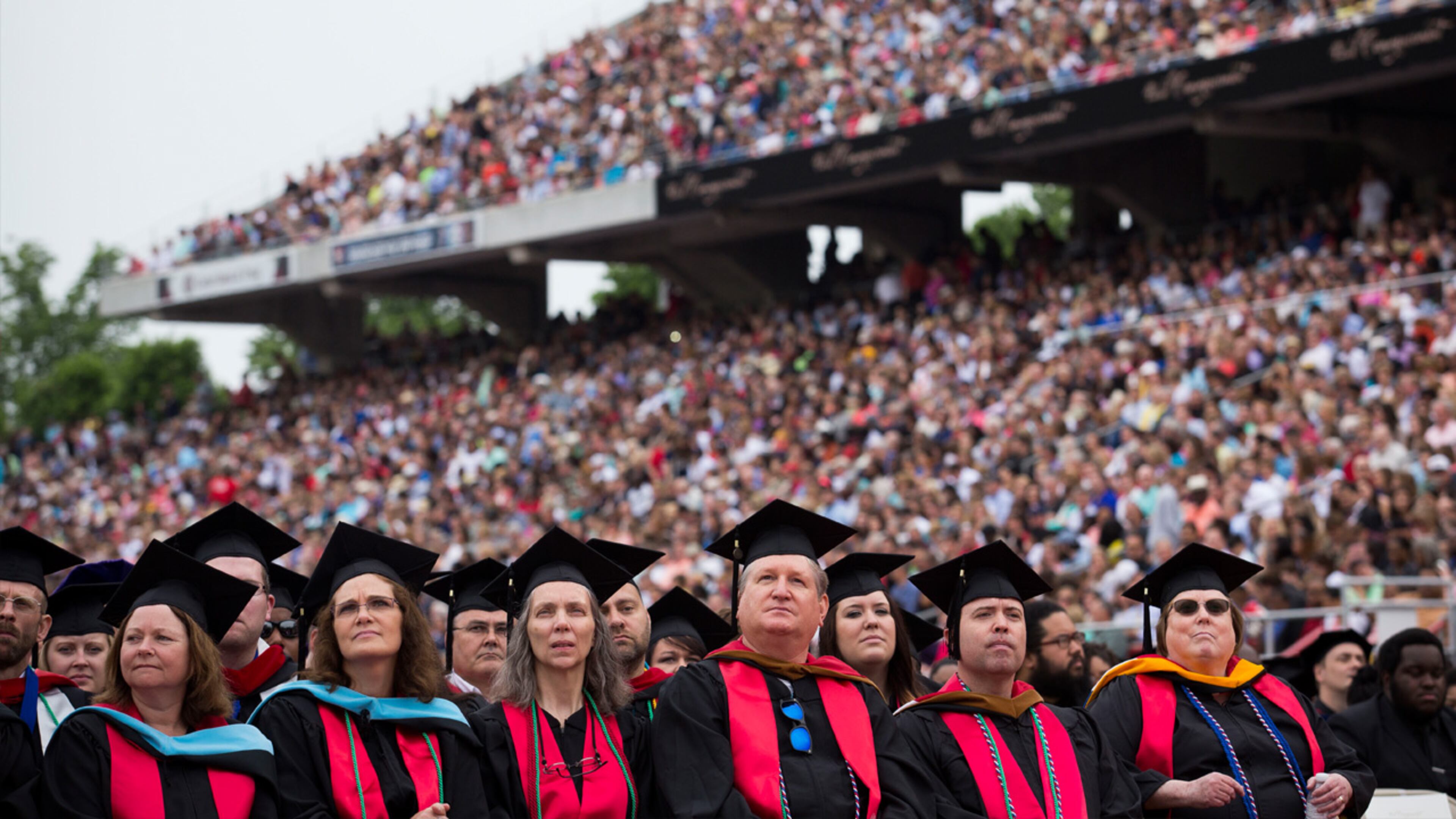 Graduates wait for the start of the commencement ceremony at Williams Stadium, on the campus of Liberty University, May 9, 2015 in Lynchburg, Virginia. (Drew Angerer/Getty Images)