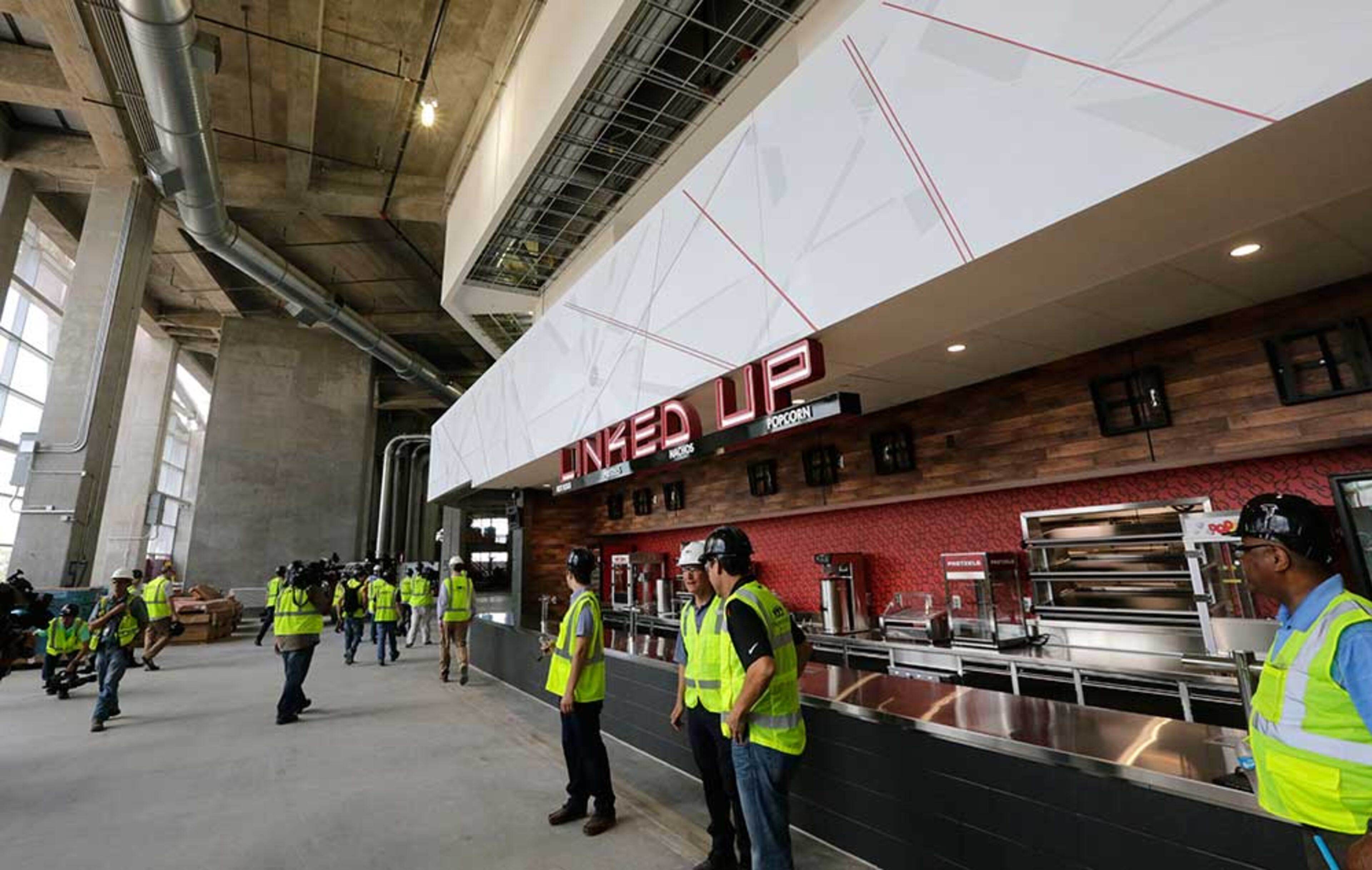 Mock-ups of restrooms, suites and concession stands are on display.