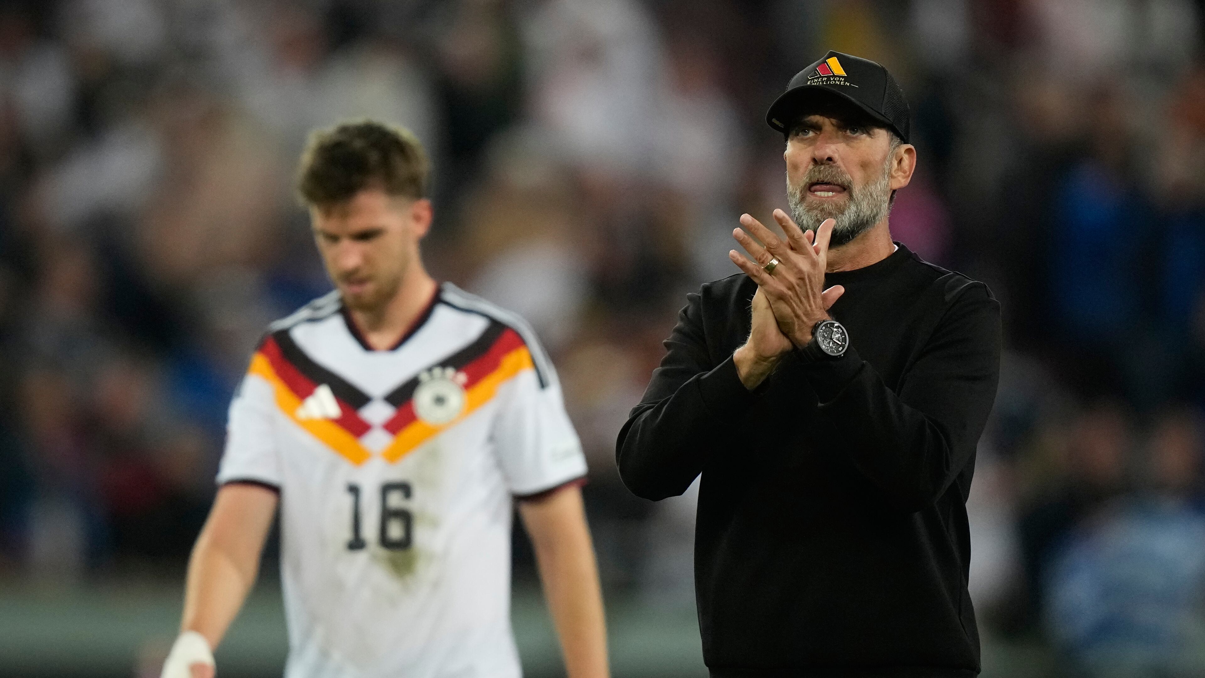 Germany's coach Jurgen Klopp walks off the pitch after the UEFA Nations League soccer match between Germany and Greece in Augsburg, Germany, Sunday, Sept. 27, 2026. (AP Photo/Matthias Schrader)