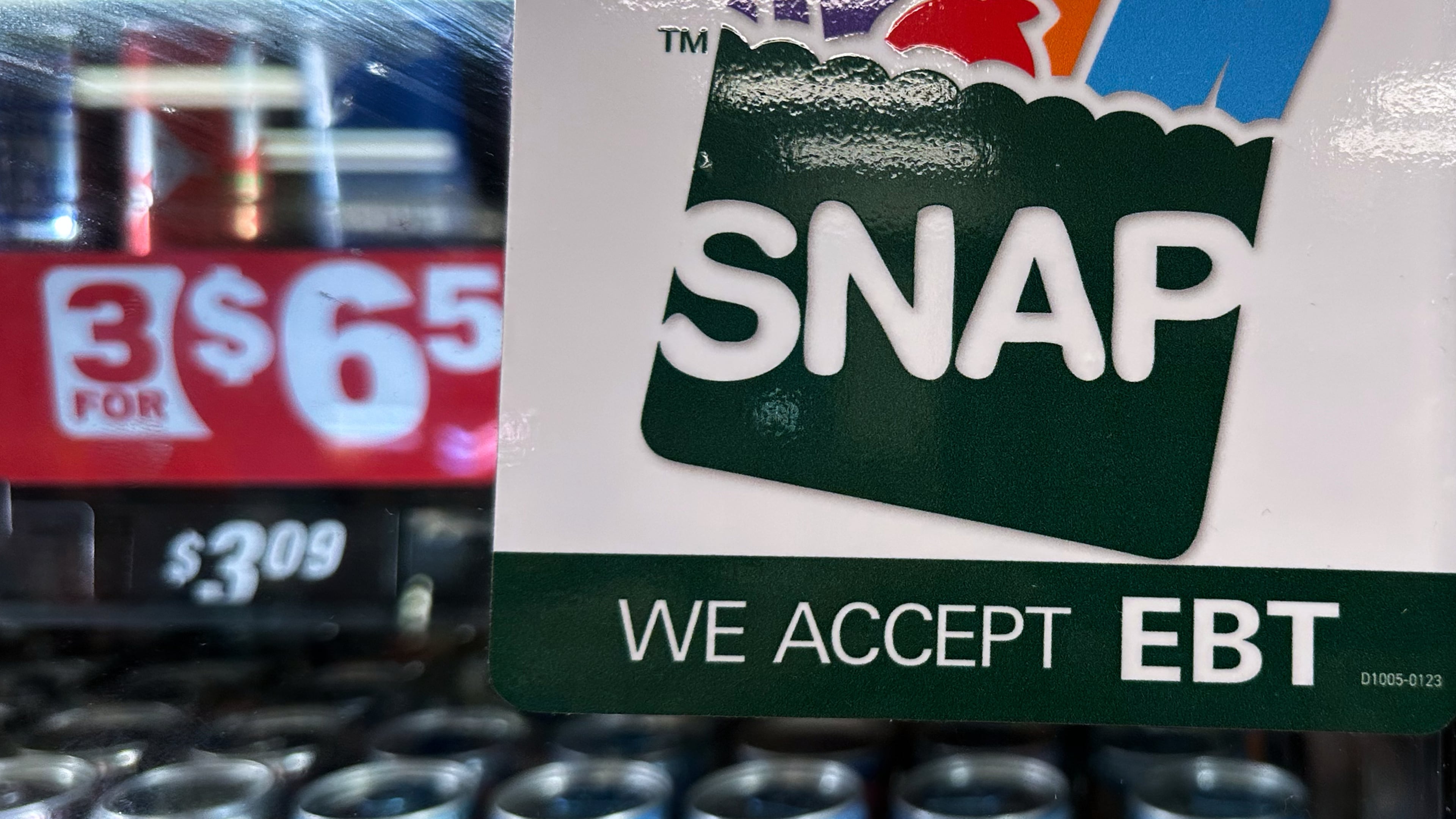 FILE - A SNAP EBT information sign is displayed at a gas station in Riverwoods, Ill., Nov. 1, 2025. (AP Photo/Nam Y. Huh, File)