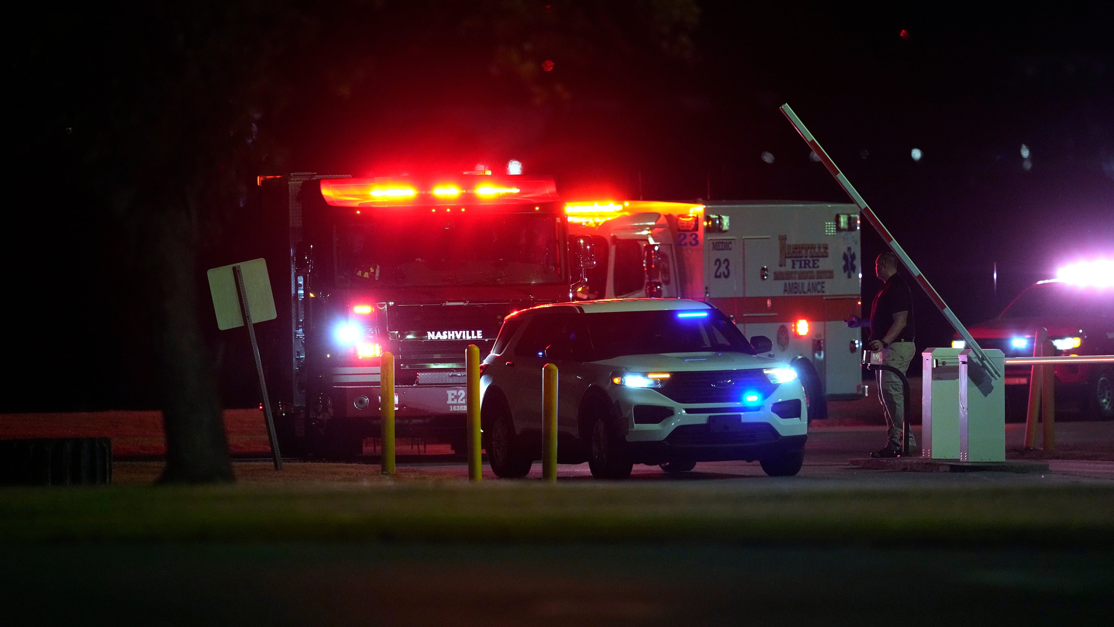 Emergency vehicles arrive at Riverbend Maximum Security Institution after the execution of Christa Pike was halted Wednesday, Sept. 30, 2026, in Nashville, Tenn. (AP Photo/George Walker IV)