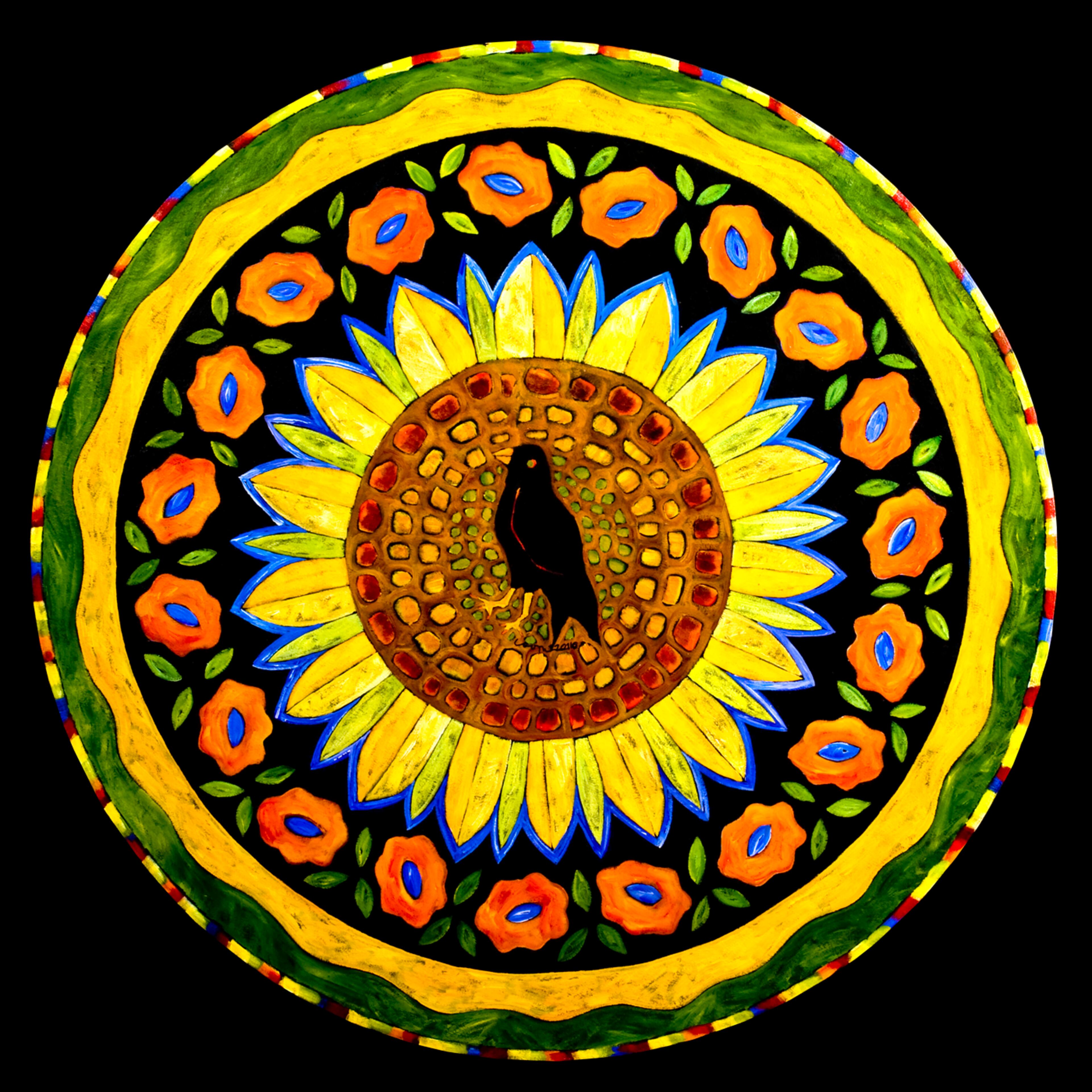 Kathy Cooper of Winston-Salem, N.C., will show painted canvas floorcloths such as "Black Crow and Sunflower Circle."