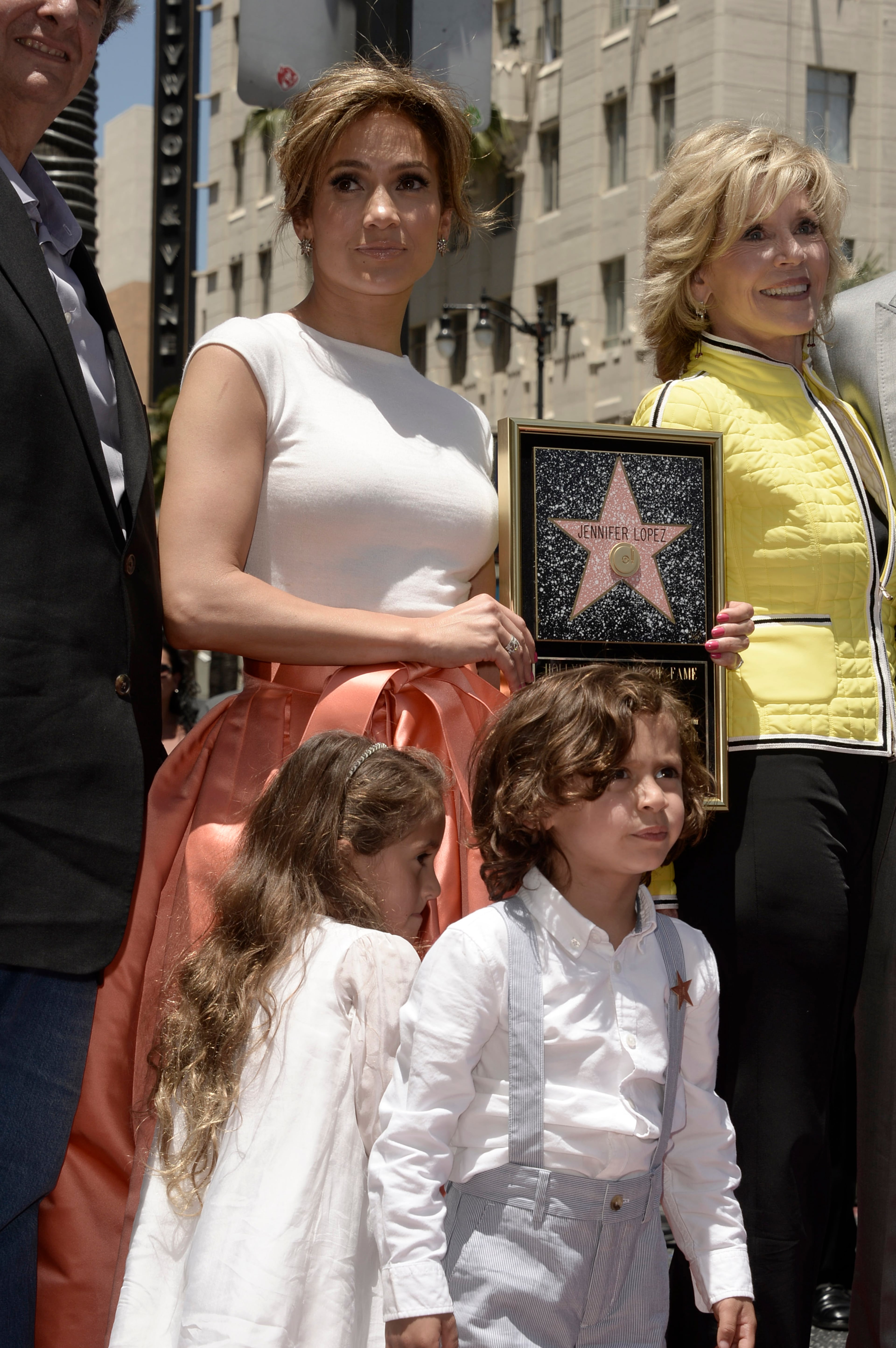 Jennifer Lopez stands with her daughter Emme Maribel and son Maximilian David as she is honored with a star on the Hollywood Walk Of Fame June 20, 2013 in Hollywood, California.