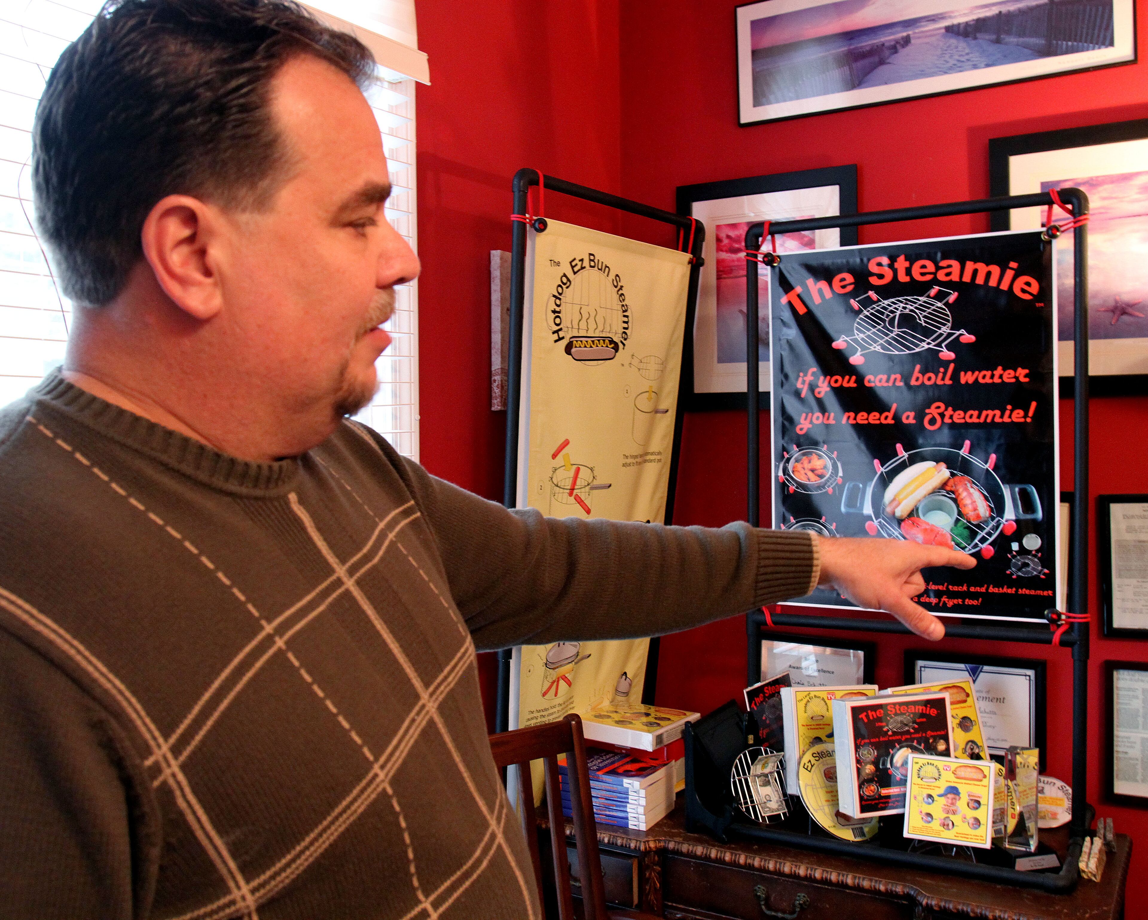 Chris Schutte talks about the promotional material he has assembled to sell his products.