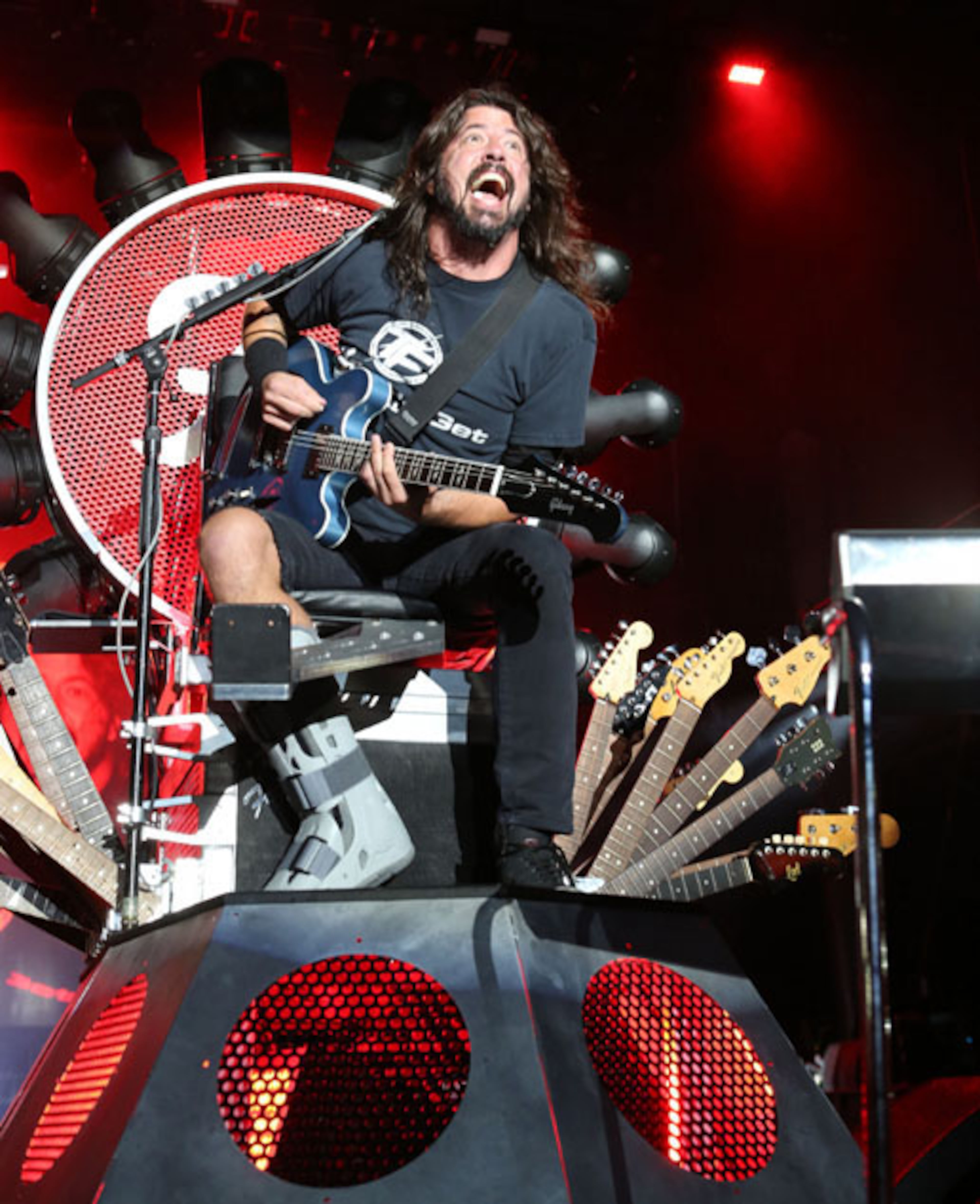 Dave Grohl and the Foo Fighters packed over 20,000 fans into sold out Centennial Olympic Park Sunday night, October 4, 2015, with Gary Clark, Jr. opening the show. The light rain couldn't dampen the energy and spirit of the huge crowd. Grohl, who broke his leg while performing in Sweden in June, rocked out in a motorized throne, which was equipped with lights and carried numerous guitars. Robb D. Cohen/ RobbsPhotos.com