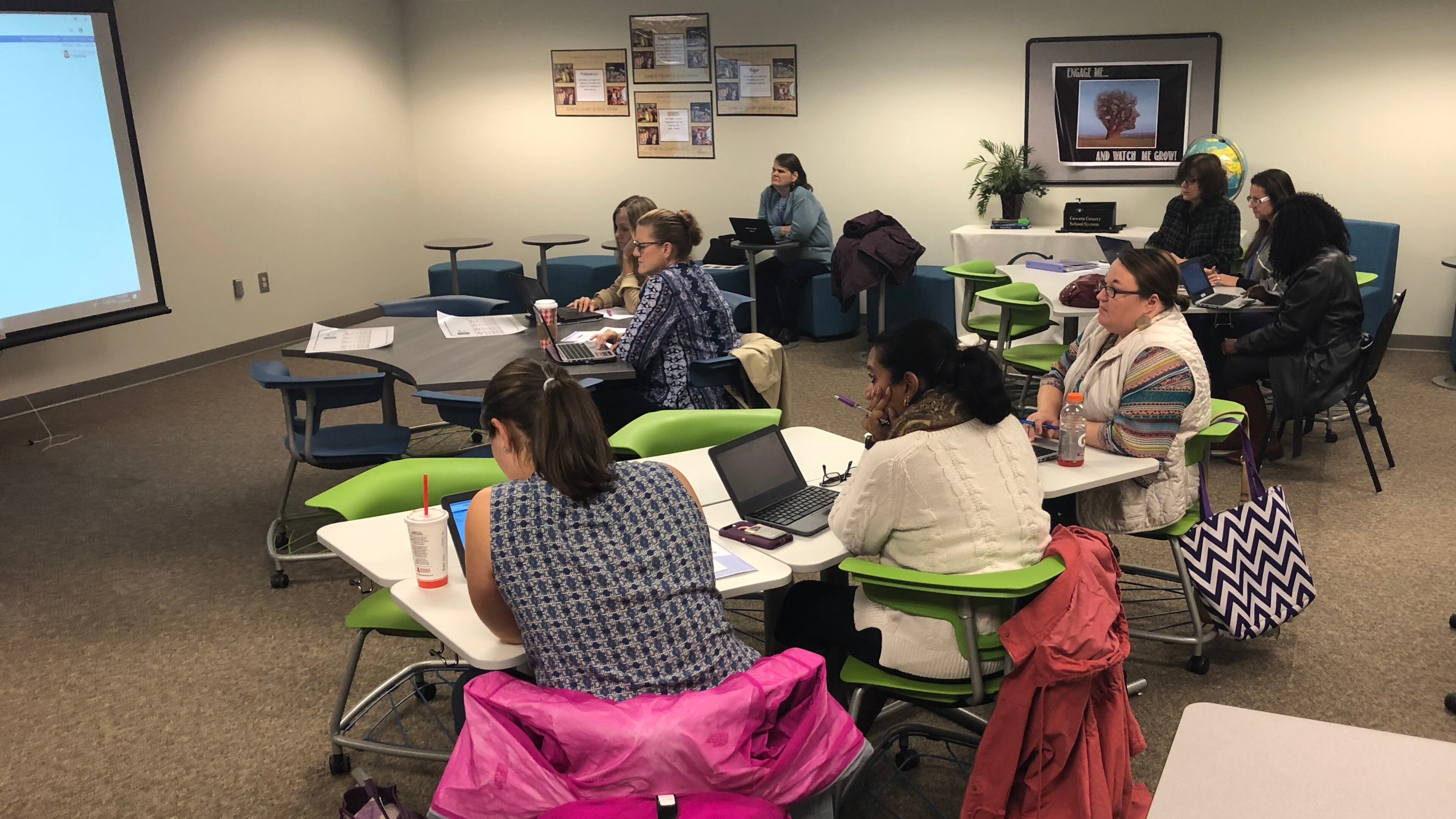 The furniture from Michelle Clarke’s Madras Middle School classroom was moved into the Coweta County Schools headquarters in Newnan, where teachers use it during training sessions. MARLON A. WALKER/ MARLON.WALKER@AJC.COM