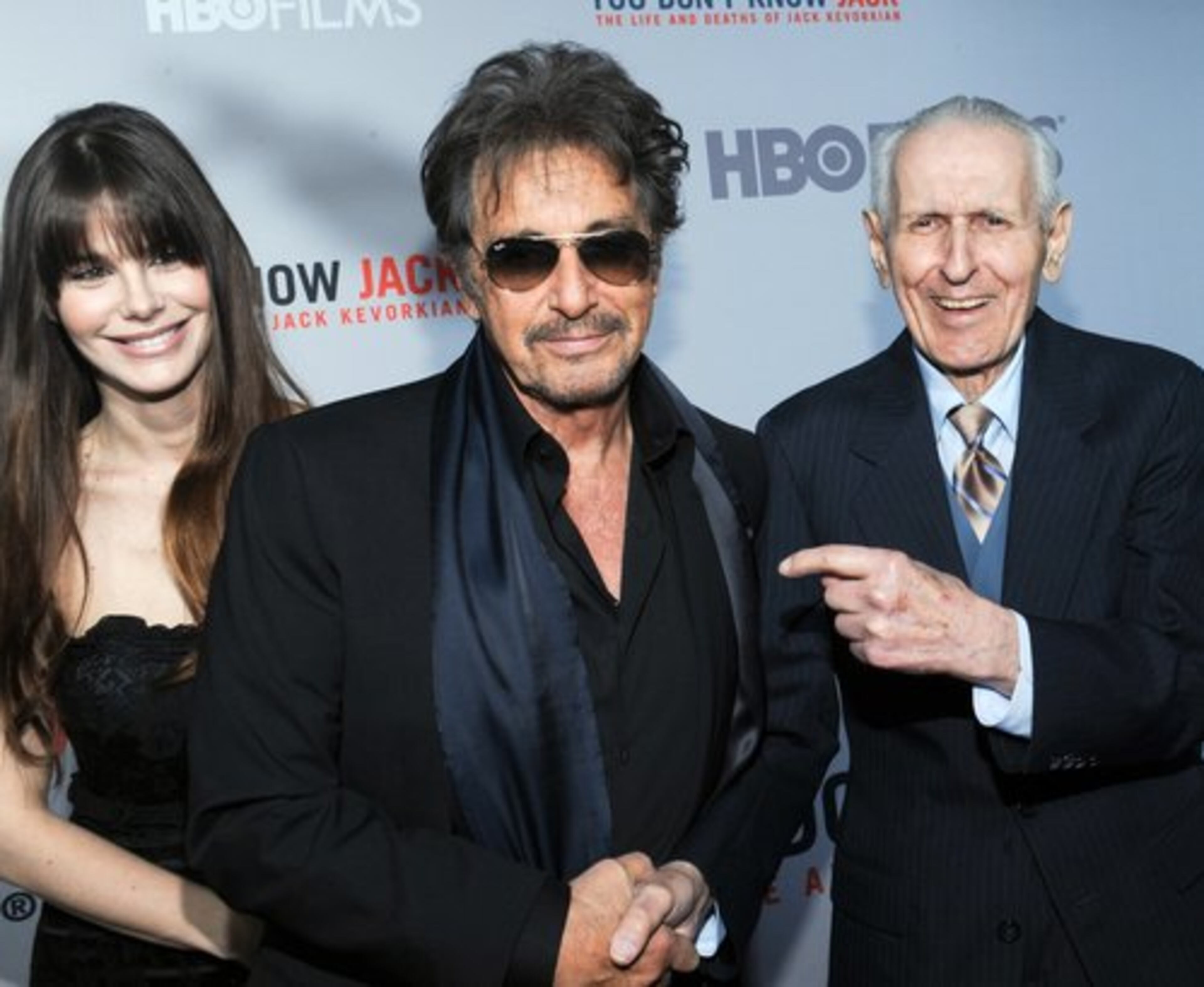 Actor Al Pacino, center, with girlfriend Lucila Sola and Dr. Jack Kevorkian.