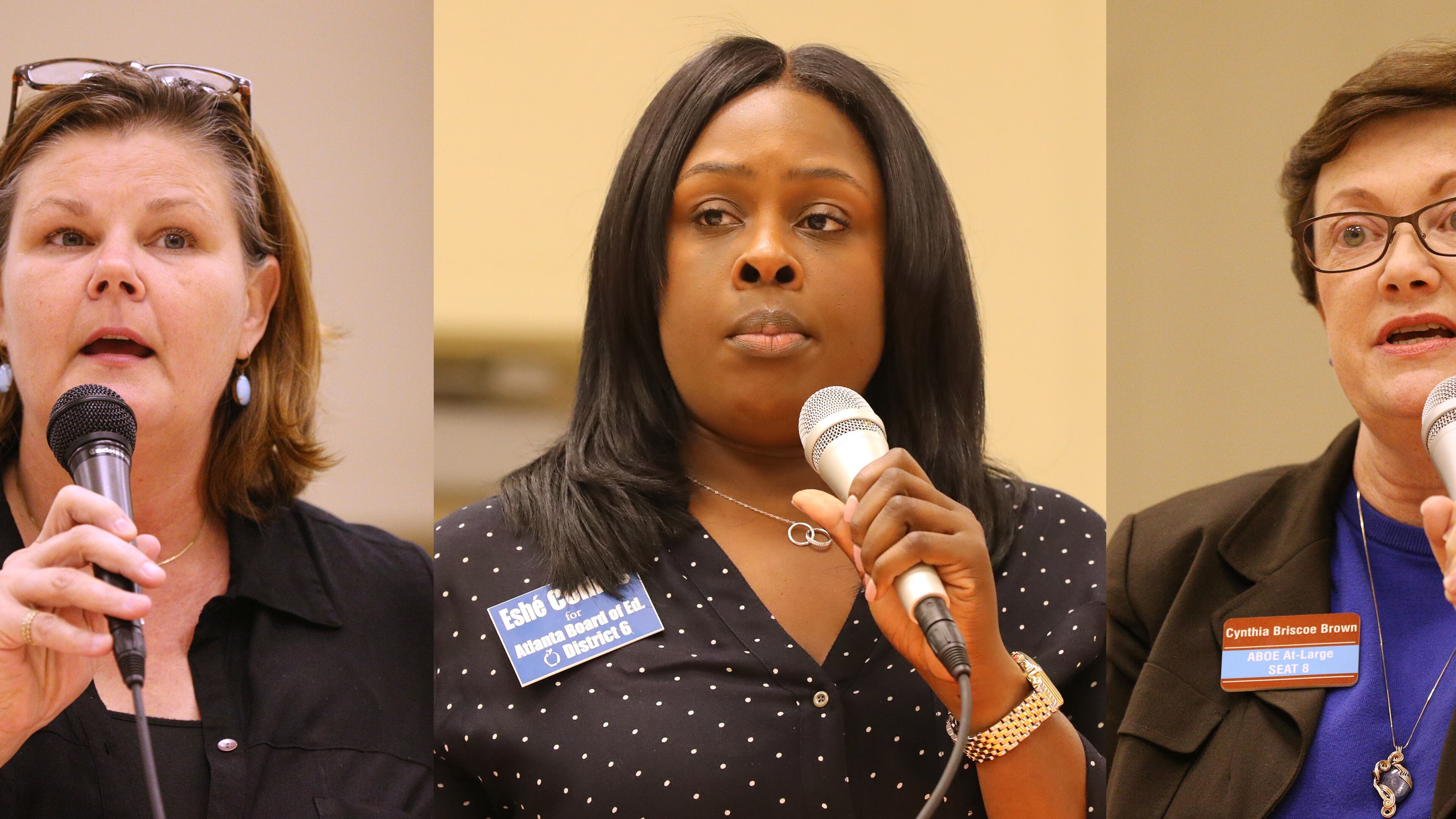 Atlanta school board incumbents Leslie Grant, left, Eshe' Collins, and Cynthia Briscoe Brown won reelection Tuesday.