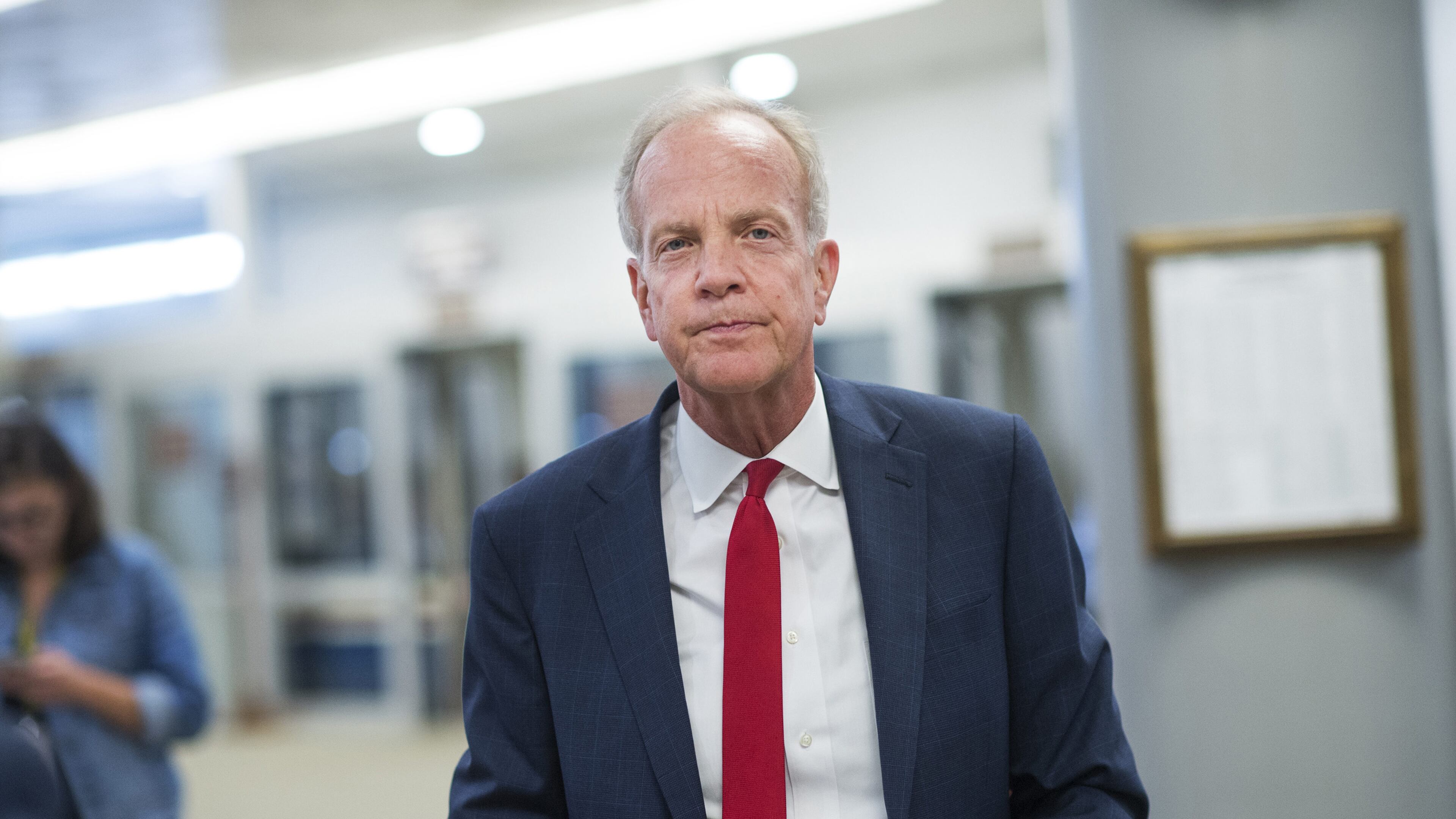 Sen. Jerry Moran, R-Kan., makes his way to a vote on Sept. 28, 2016 in the Capitol before the Senate passed a 10-week continuing resolution to fund the government. (Tom Williams/Congressional Quarterly/Newscom/Zuma Press/TNS)