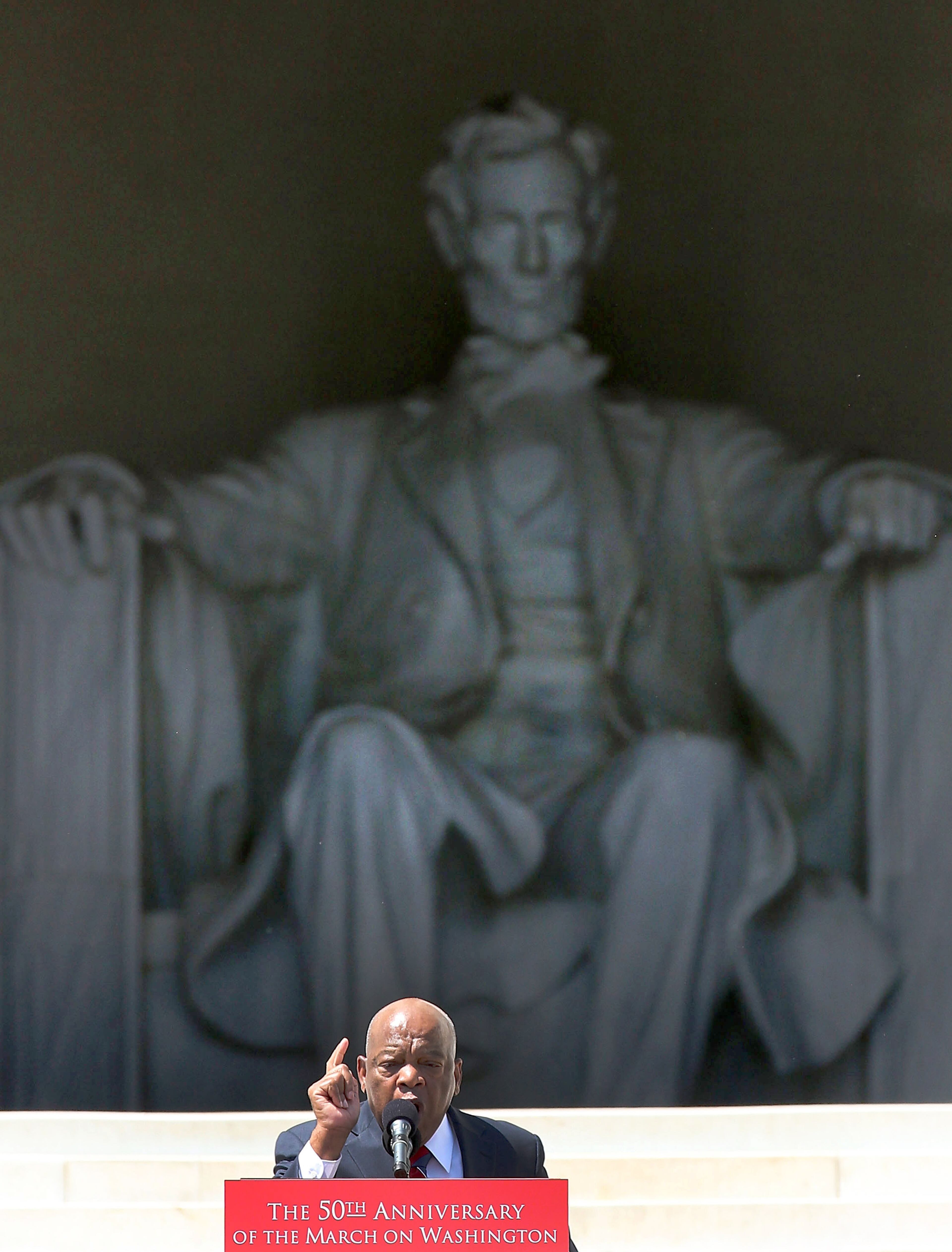 Rep. John Lewis (D-GA) speaks during the 50th anniversary of the March on Washington and Dr. Martin Luther King, Jr.'s 'I have a Dream' speech at the Lincoln Memorial on August 24, 2013 in Washington, DC. The event included a commemorative march and rally along the historic route followed on August 28, 1963 and is being led by civil rights leader Al Sharpton and Martin Luther King III, King's oldest son.Ê (Photo by Mark Wilson/Getty Images)