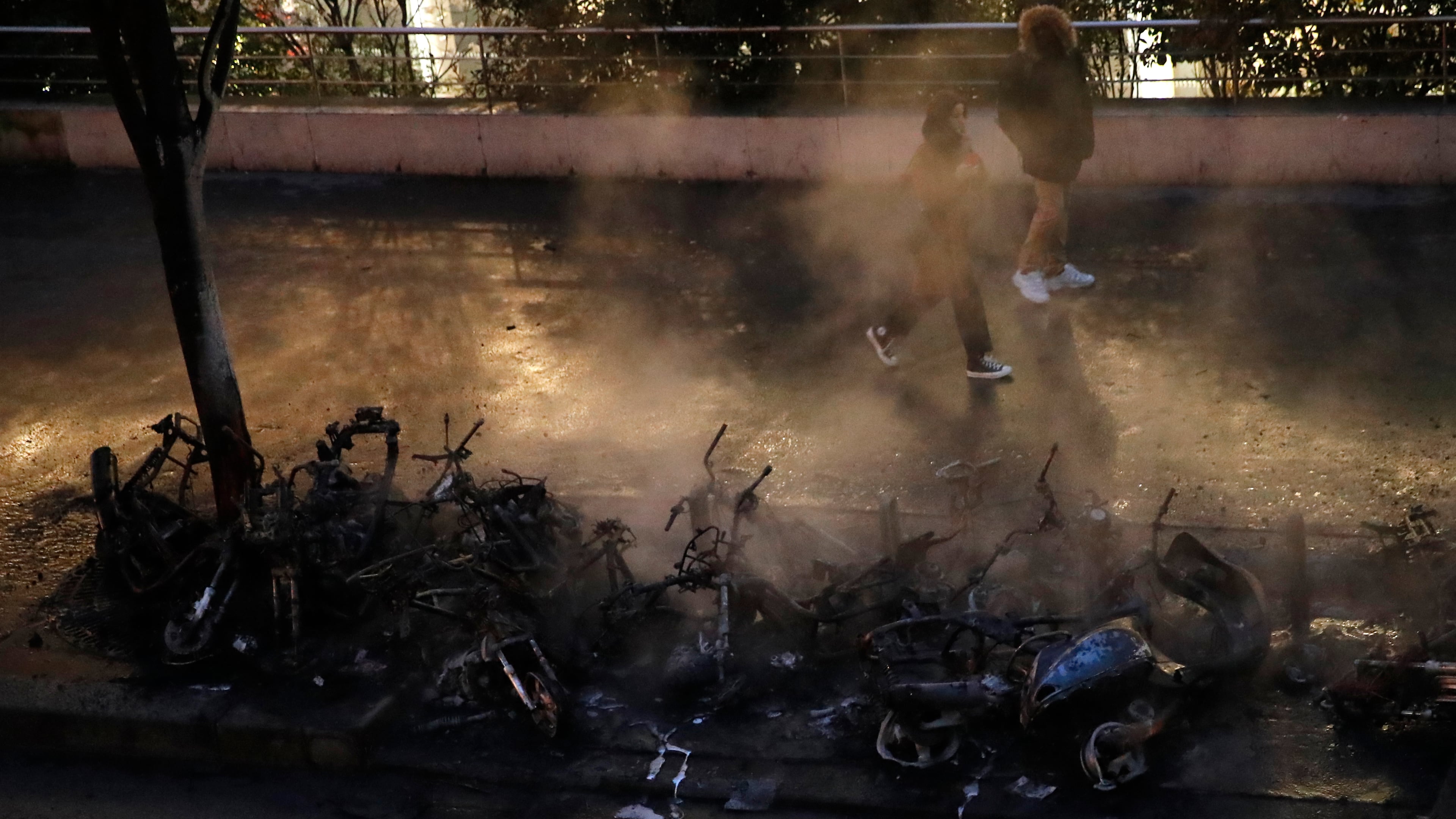 Charred vehicles are pictured after a fire near the Gare de Lyon train station in Paris.