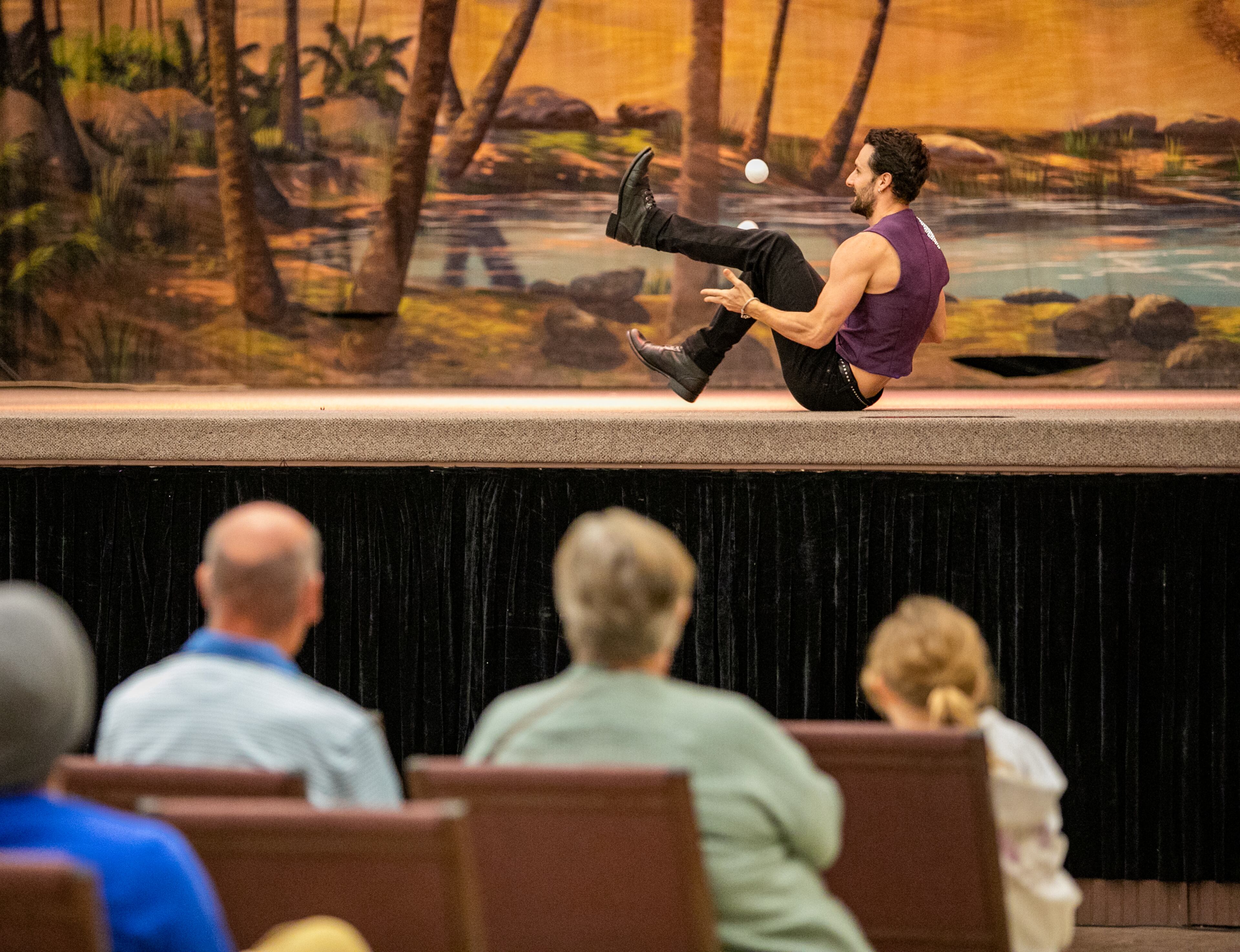 Atlanta Jugglers Association presents the Groundhog Day Jugglers Festival on Saturday, April 2, 2022, at the Yaarab Shrine Center. David DiMuzio visits from Nashville to compete for the PHIL award at the 44th annual festival. (Jenni Girtman for The Atlanta Journal-Constitution)
