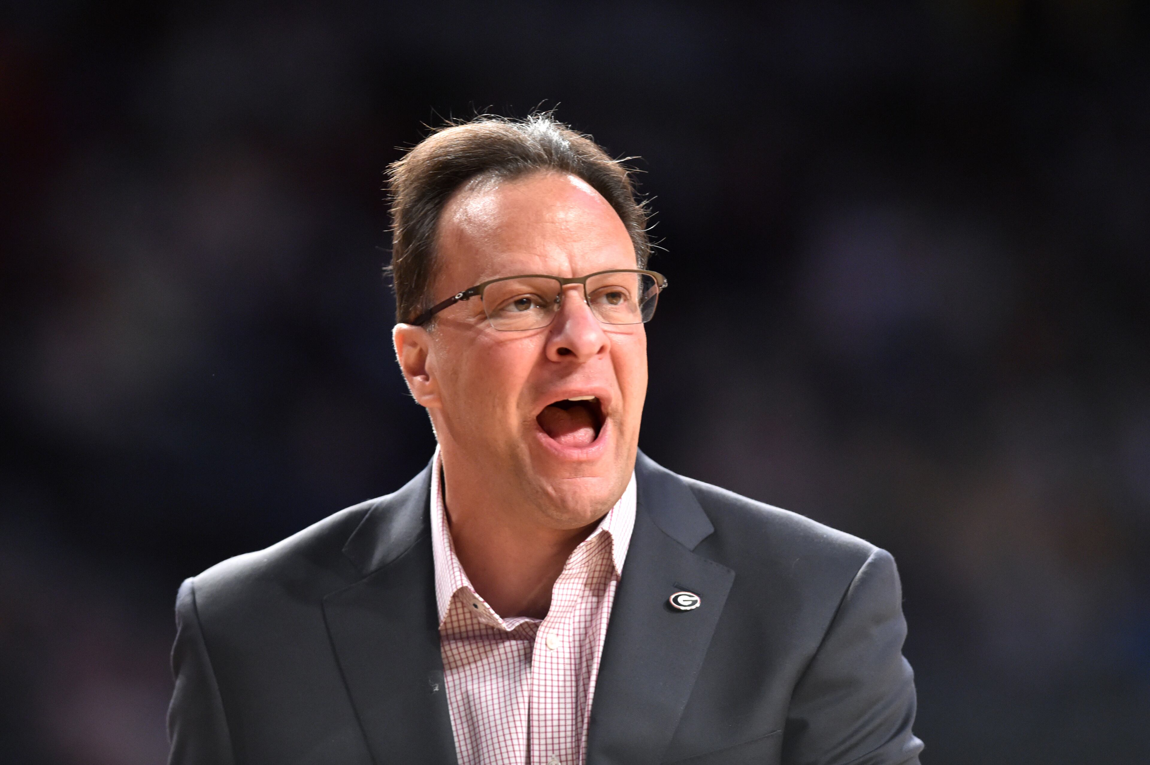 Georgia head coach Tom Crean shouts instructions in the first half at Georgia Tech's McCamish Pavilion on Saturday, December 22, 2018. HYOSUB SHIN / HSHIN@AJC.COM