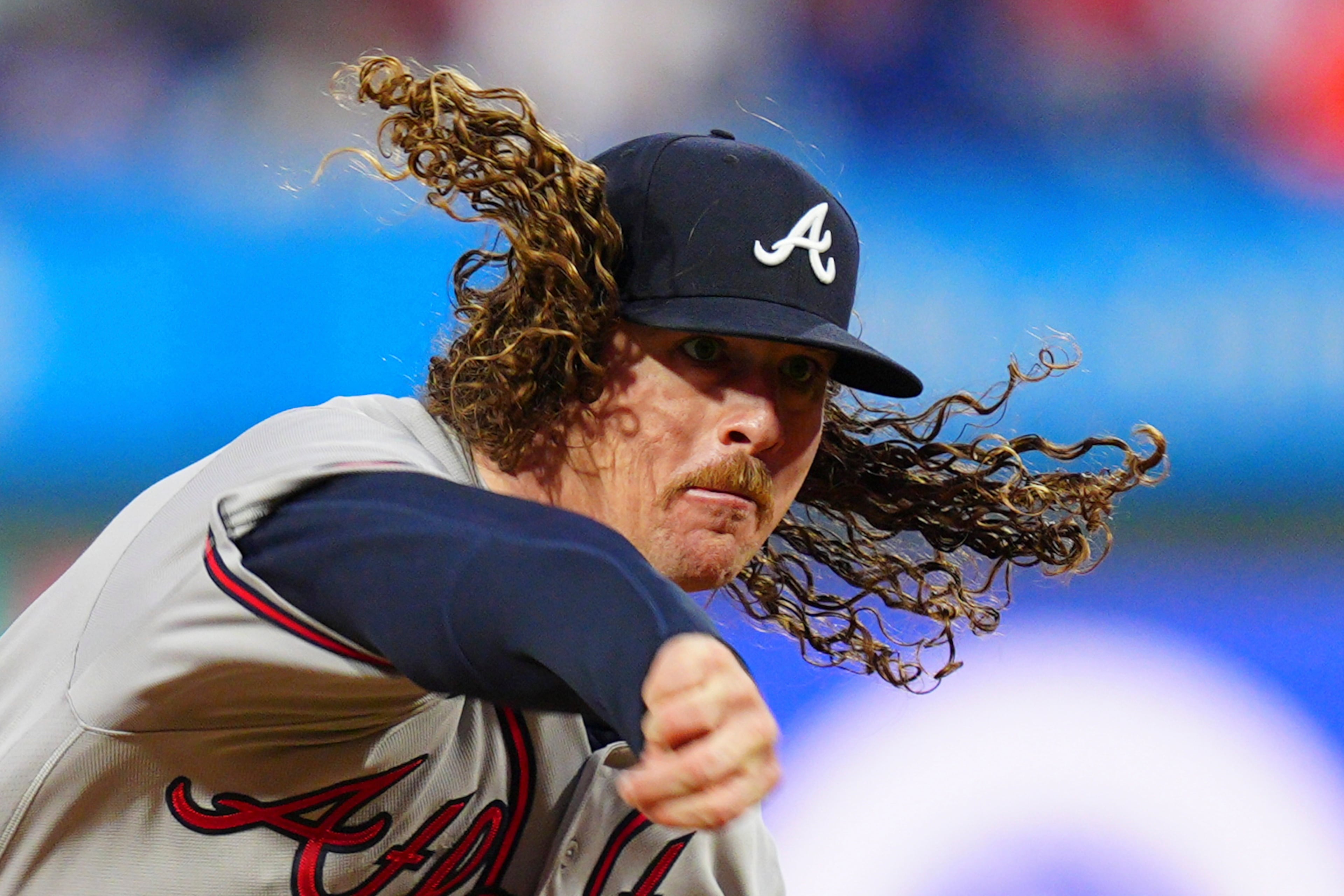 Braves pitcher Grant Holmes lets it fly against the Phillies. (Derik Hamilton/AP)