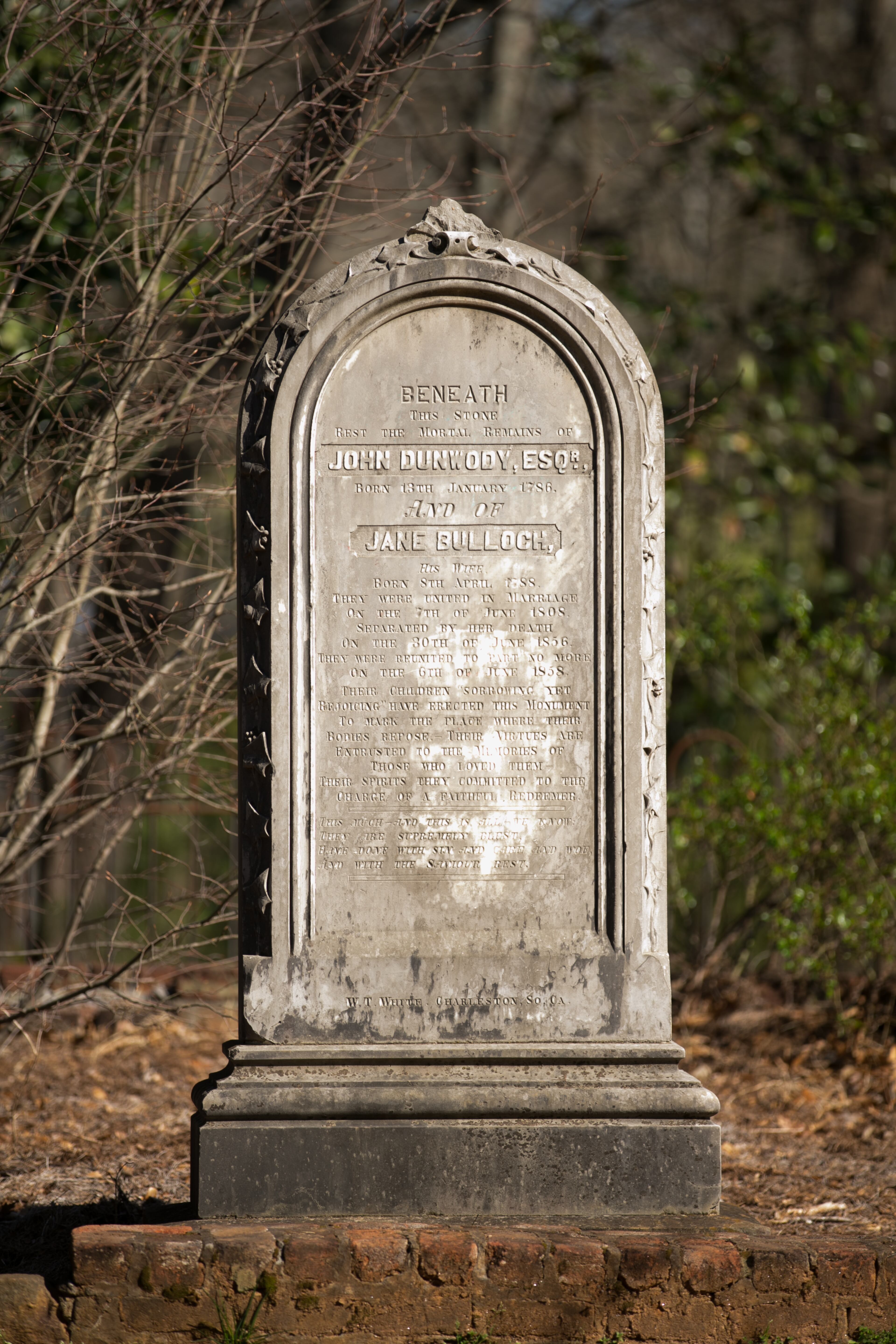 The gravesite of John Dunwody and his wife Jane Bulloch is shown at Founders Cemetery on Sloan Street Tuesday, March 15, 2016, in Roswell, Ga. This is for the cover story on the History of the Northside. PHOTO / JASON GETZ