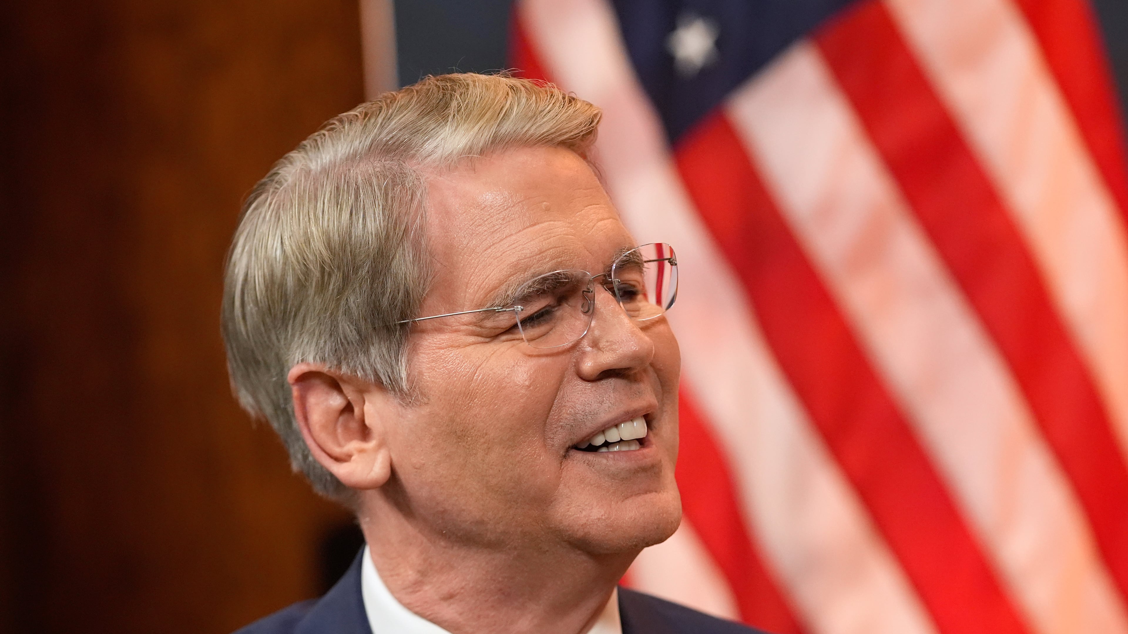 Treasury Secretary Scott Bessent speaks during an interview with The Associated Press in Asheville, N.C., Sunday, Aug. 30, 2026. (AP Photo/Gerald Herbert)