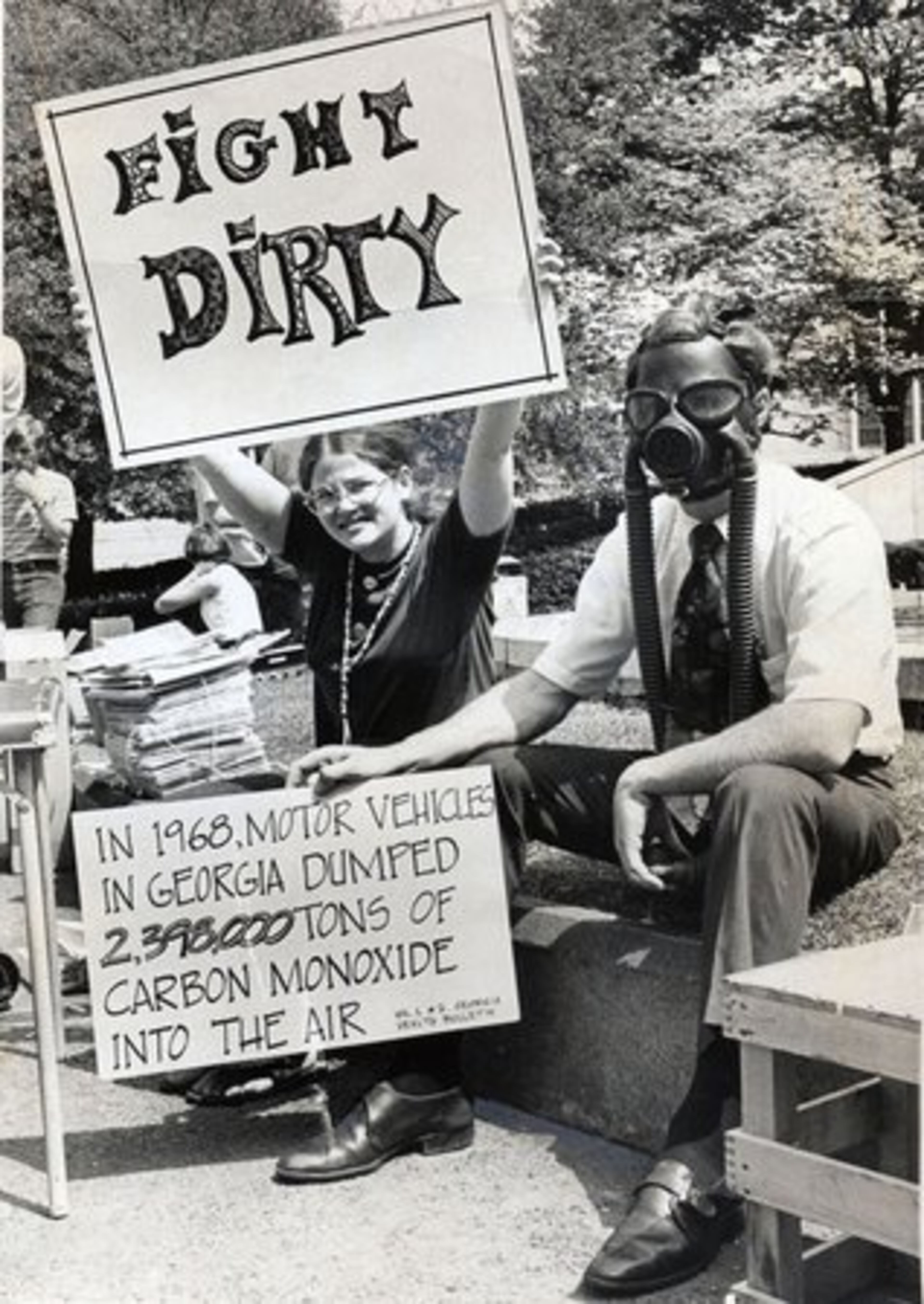 Atlantans Leigh Bunkins and Tom Duggins campaign for the environment in Hurt Park on April 23, 1970.
