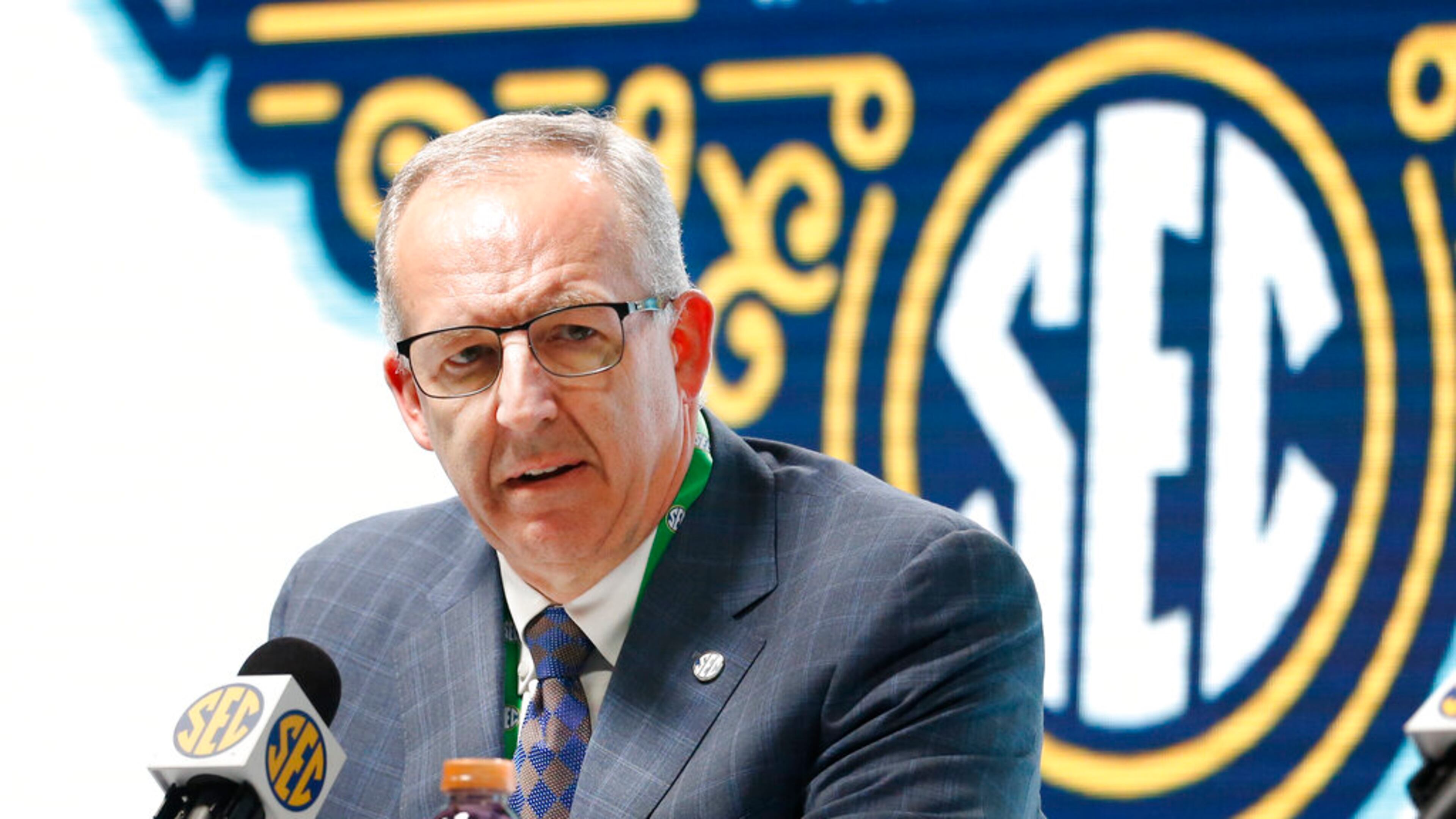 Southeastern Conference Commissioner Greg Sankey has been at the heart of his league's efforts to navigate the choppy waters created by the evolution of NIL and Transfer Portal "free agency." (Mark Humphrey/AP)
