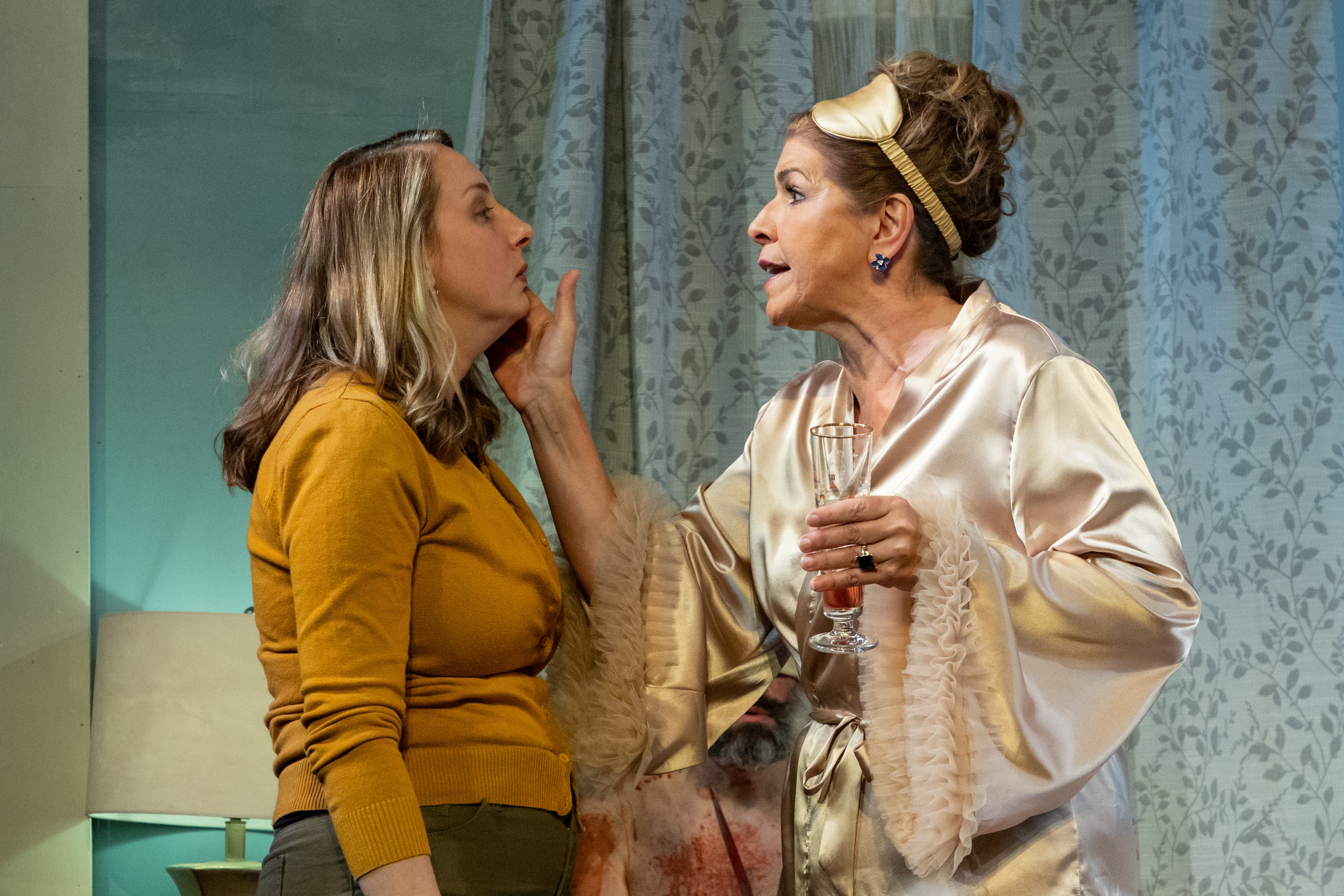 Tess Malis Kincaid (right), sharing a "Bleeding Hearts" scene with neighbor Sloane (Veronika Duerr), participated in a reading of "Bleeding Hearts" at Alabama Shakespeare Festival. Malis Kincaid brought the black farce to the attention of Theatrical Outfit's leaders, who decided to produce it. (Courtesy of Casey Gardner Ford)