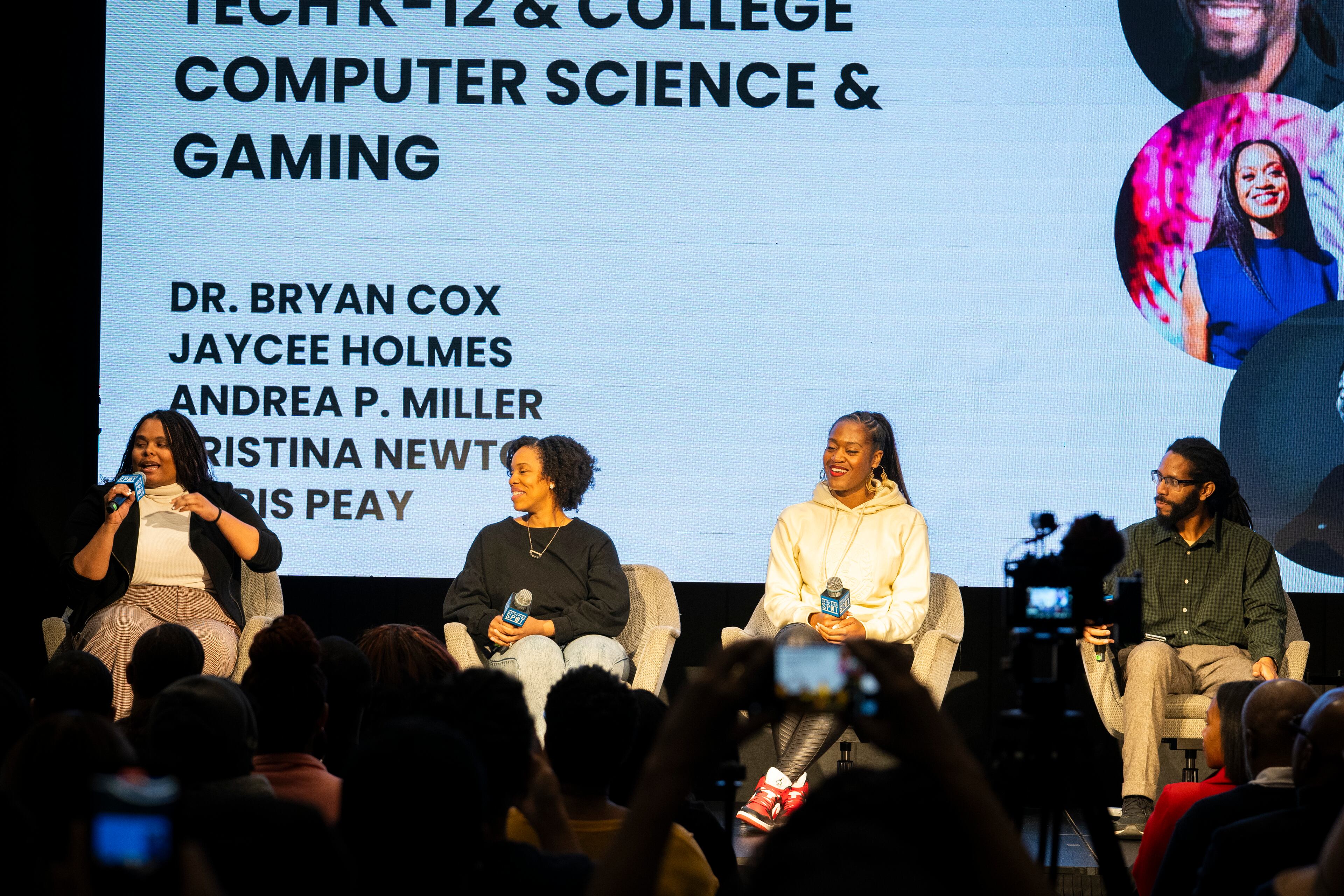 Panelists discuss the state of Atlanta's black K-12 & college computer science and gaming community at the annual State of the Atlanta Black Tech Ecosystem on Thursday, Jan. 11, 2024. (Olivia Bowdoin for the Atlanta Journal-Constitution).