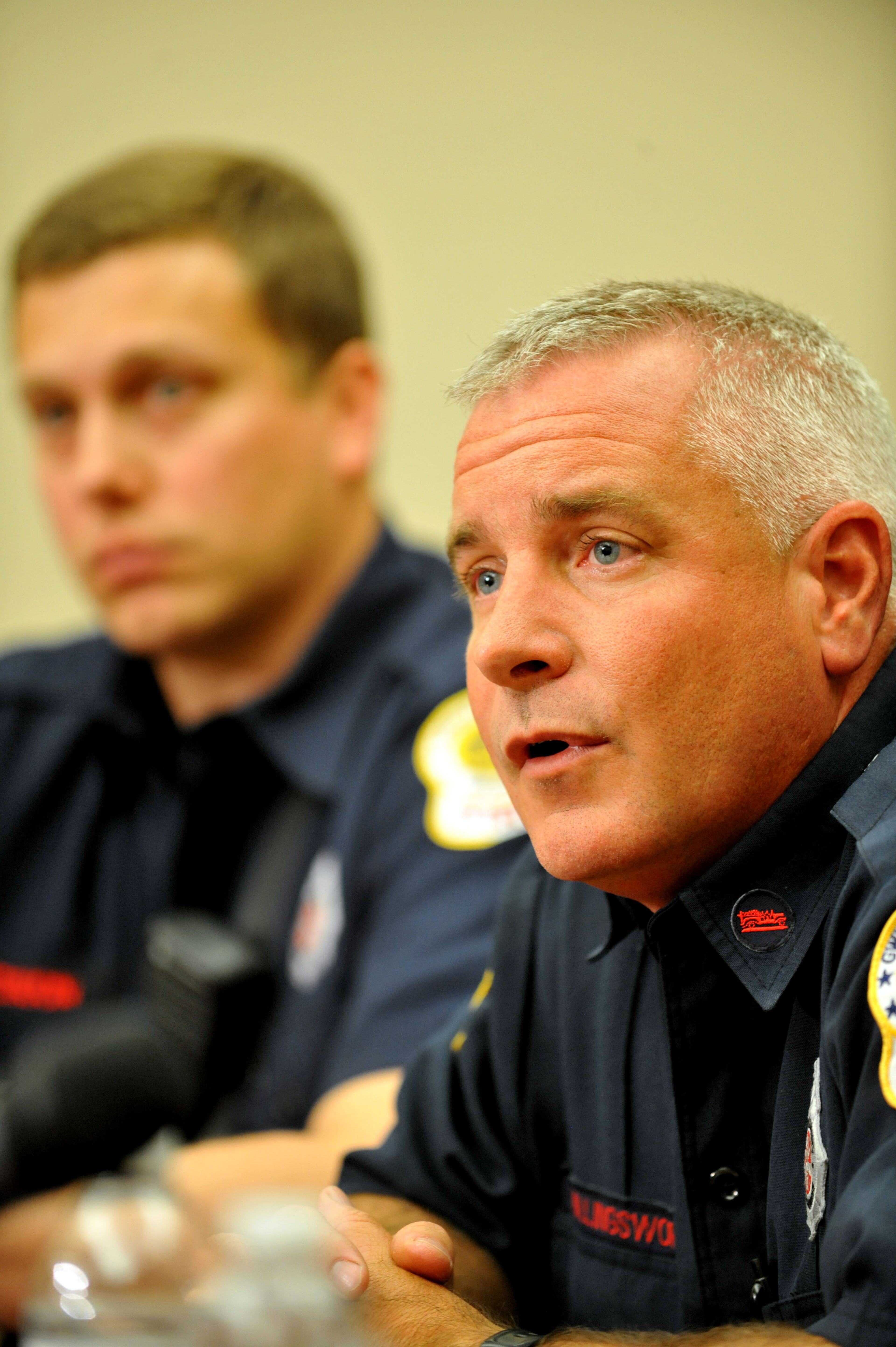 Firefighter Tim Hollingsworth talks about his experience of being held hostage at a private residence on Walnut Grove Way in Suwanee on Wednesday, April 10, after responding to a bogus medical call.