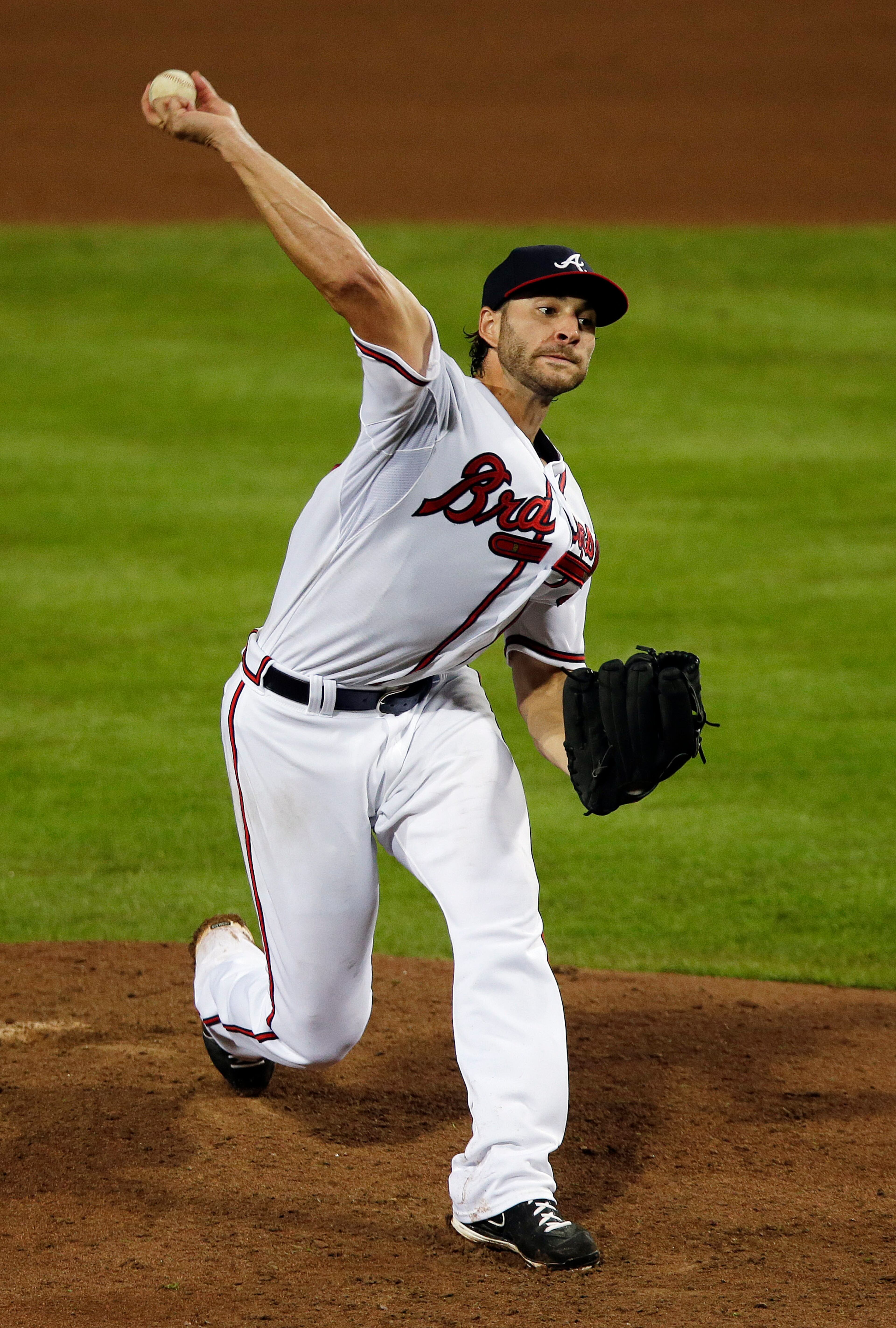 Beachy works in the sixth inning against the Philadelphia Phillies in Atlanta, Wednesday, Aug. 14, 2013.