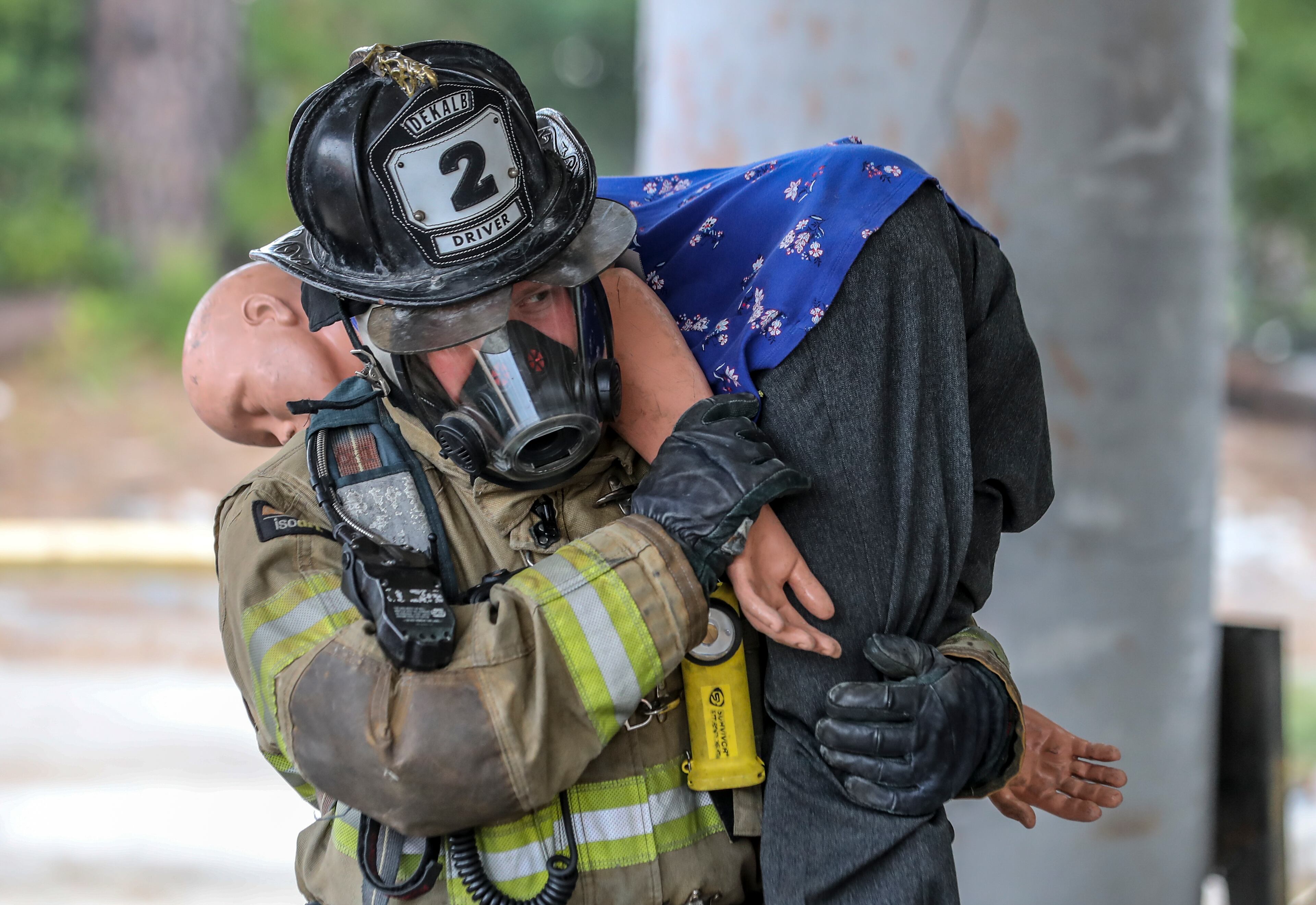 October 19, 2023 FULTON COUNTY: Here firefighters from several metro jurisdictions train at the Knights Inn located at 4253 Shirley Drive SW. The Atlanta Regional Commission’s Homeland Security & Emergency Preparedness Department first-ever Atlanta Regional Full-Scale Emergency Training Exercise was held on Thursday, Oct. 19, 2023 on Fulton Industrial Boulevard at two nearby locations. Emergency responders from the City of Atlanta and five metro Atlanta counties – Clayton, Cobb, DeKalb, Fulton, and Gwinnett all jointly participated in the daylong event Daylong that simulated a terrorist attack on a hotel. Firefighters trained at the Knights Inn located at 4253 Shirley Drive SW and the police at the Red Roof Inn 4430 Frederick Drive SW. Police and fire vehicles, SWAT teams, Hazardous materials crews, Search & rescue teams and Victim triage were all on hand during the event which saw 50-victim volunteers in realistic disaster scenarios and scenes. (John Spink / John.Spink@ajc.com)