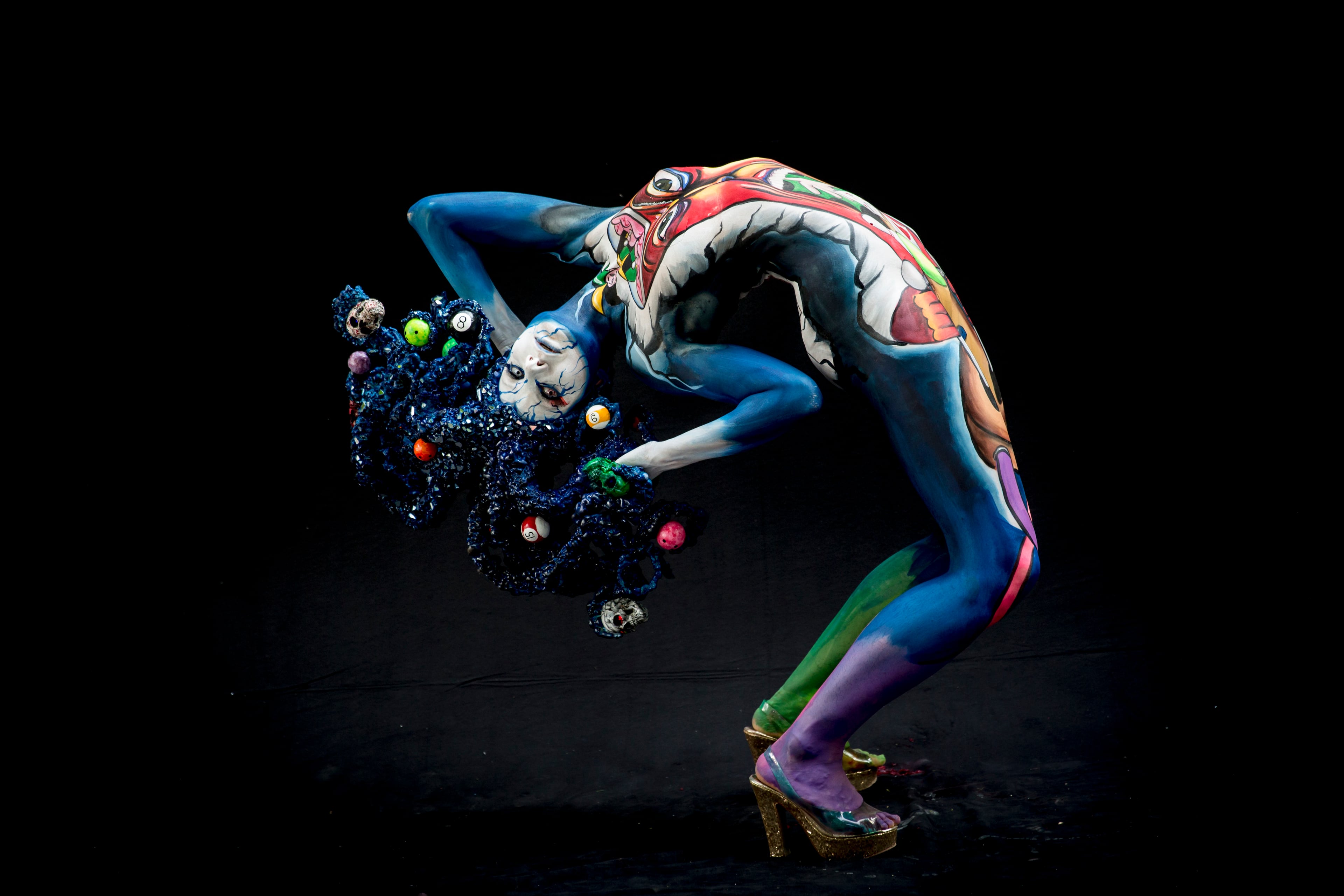 POERTSCHACH AM WOERTHERSEE, AUSTRIA - JULY 04: A model poses for a picture during the World Bodypainting Festival 2015 on July 4, 2015 in Poertschach am Woerthersee, Austria. (Photo by Jan Hetfleisch/Getty Images)
