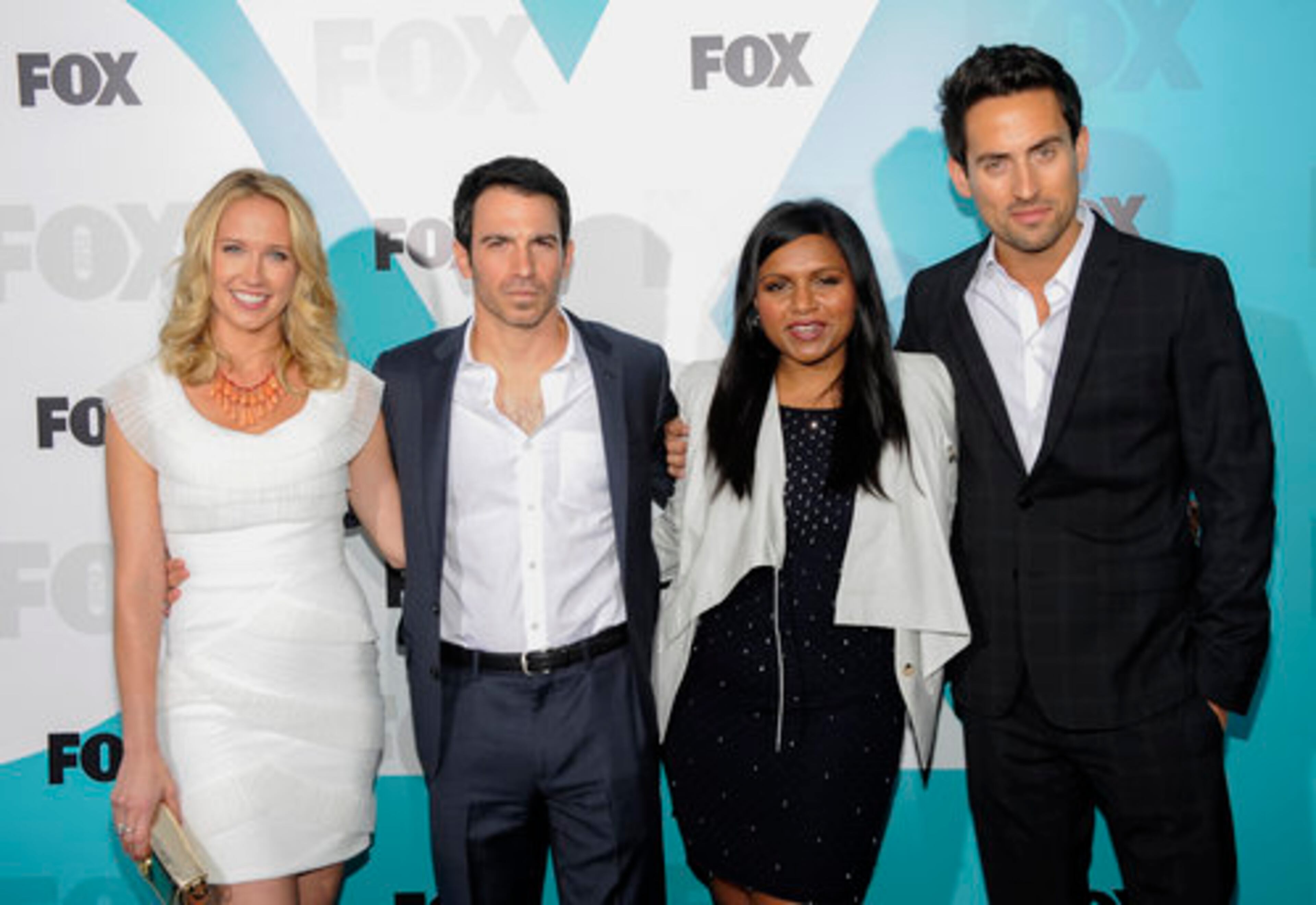 "The Mindy Project" cast members Anna Camp, Chris Messina, Mindy Kaling and Ed Weeks attend the FOX network upfront presentation party at Wollman Rink, Monday, May 14, 2012 in New York.