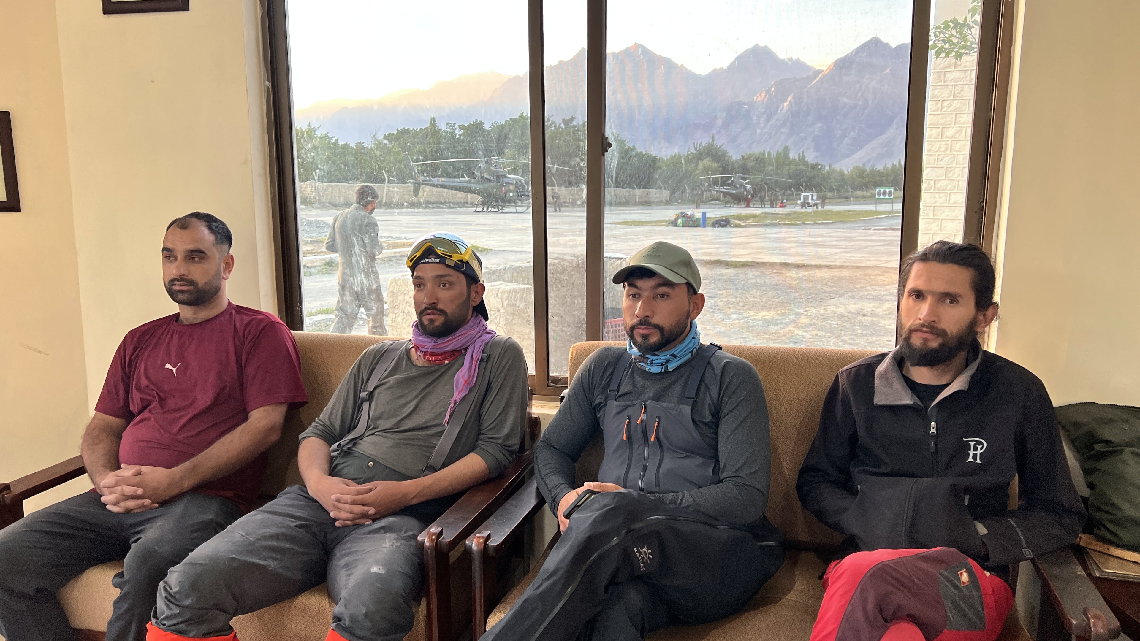 In this photo released by the Alpine Club of Pakistan on Friday, July 31, 2026, members of a mountaineers rescue team prepare to depart from an airbase on a search operation for climbers missing after an avalanche on Pakistan's Broad Peak, in Skardu, in Gilgit-Baltistan's region, in northern Pakistan. (Alpine Club of Pakistan via AP)