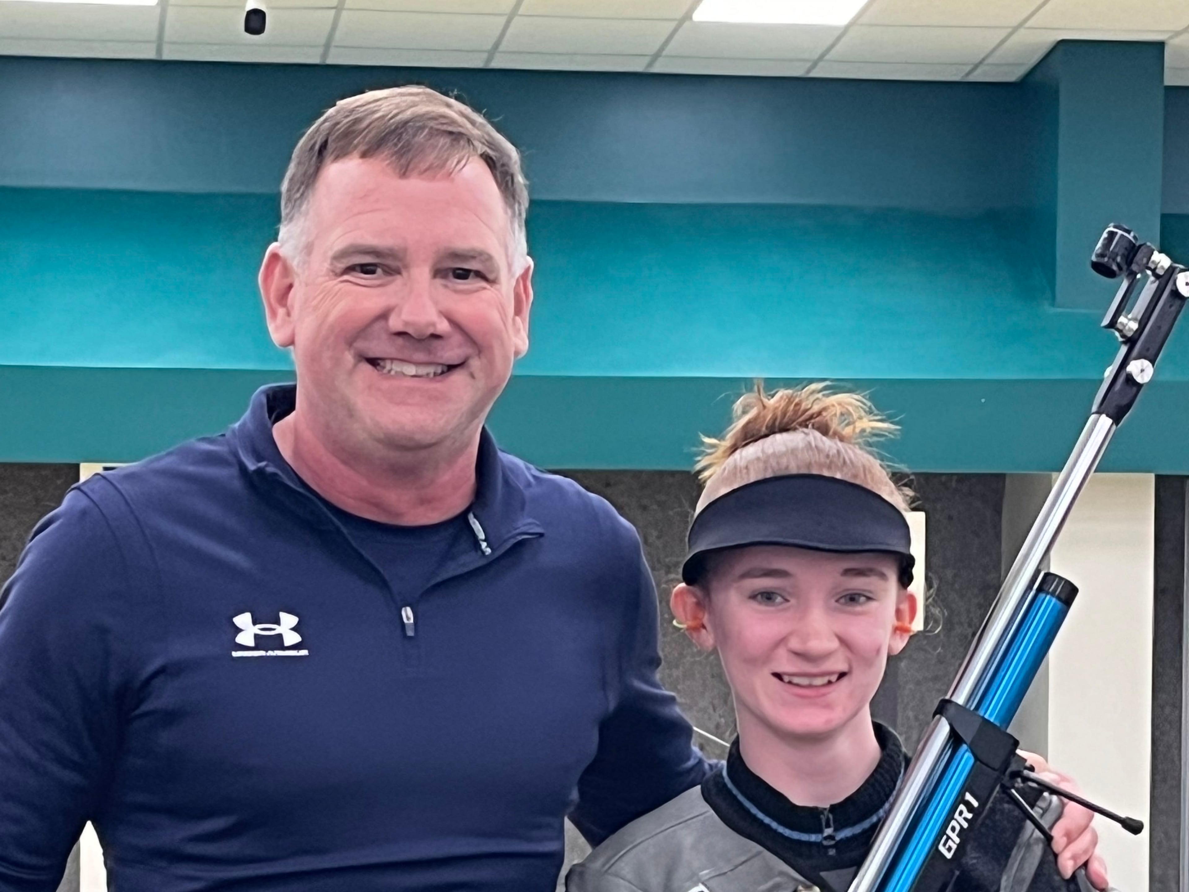 Katlyn Sullivan is the GSHA riflery champion. She is a senior at Statesboro High School. She is seen here with her high school coach Eric Heffner, a retired U.S. Army Lt. Col. (Photo courtesy of Kathleen Sullivan)