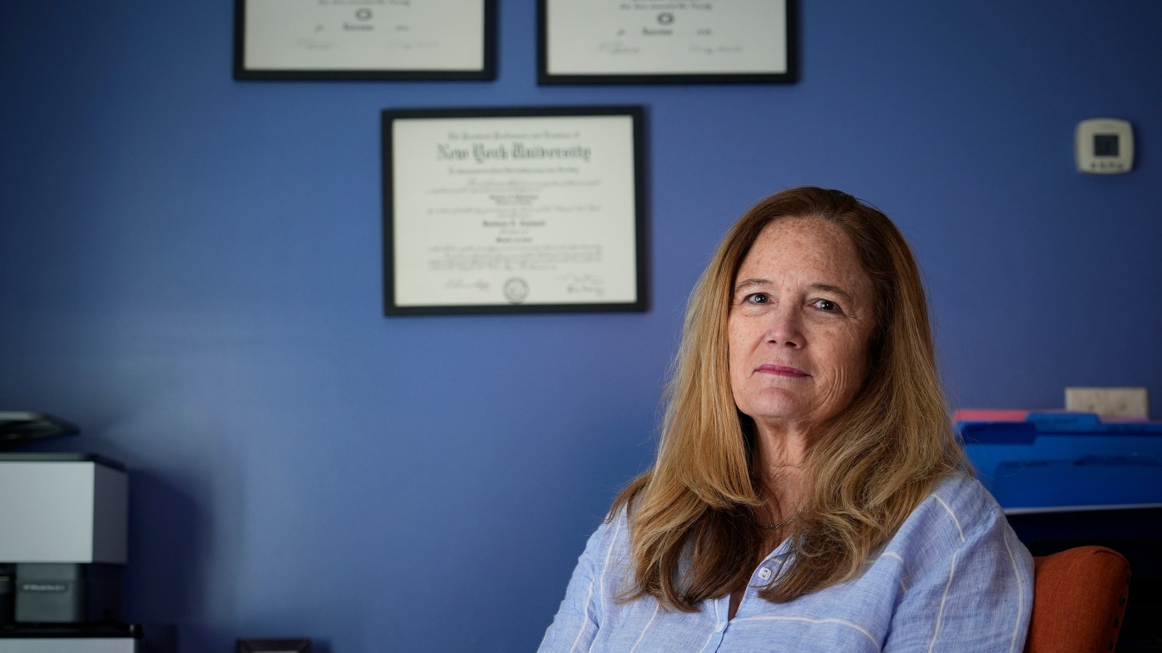 Barbara Howaniec, a psychiatric nurse practitioner, poses for a photo in her office on Monday, June 15, 2026, in Portland, Maine. (AP Photo/Robert F. Bukaty)