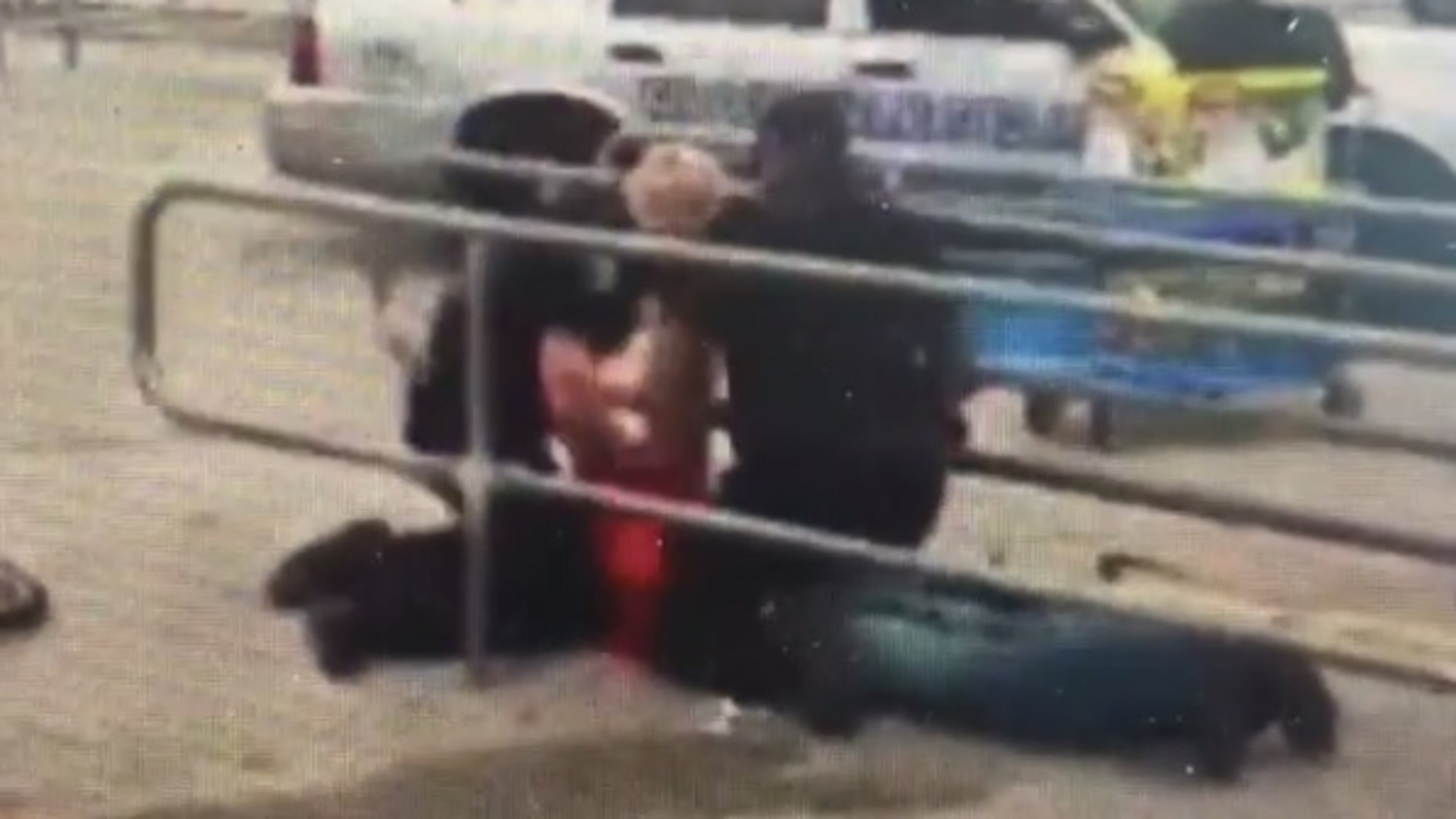 Video shot in a Riverdale Wal-Mart parking lot shows officers punching Derrick Barber on Wednesday. (Credit: Channel 2 Action News)
