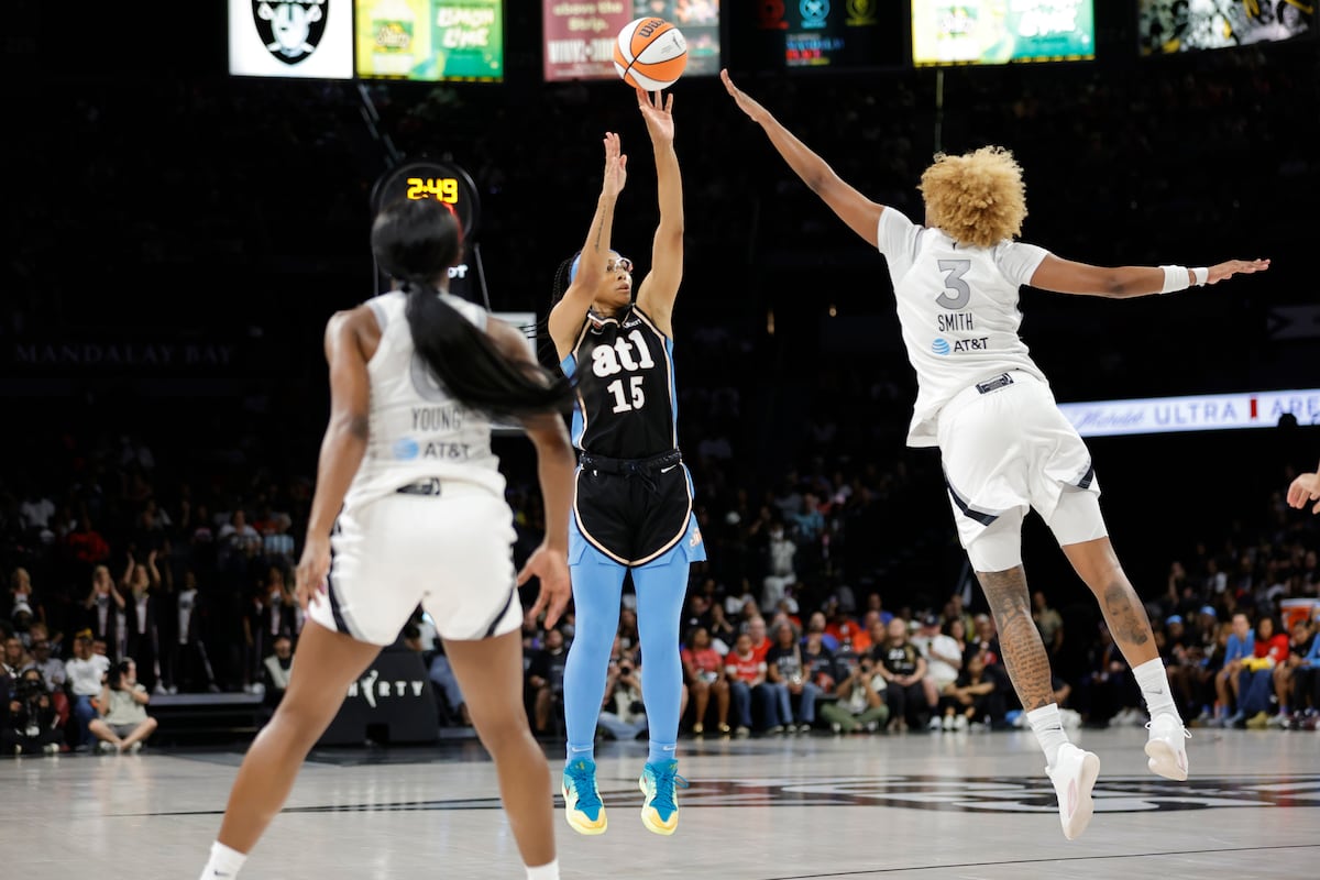 Atlanta Dream players celebrating a win on the court during the 2026 WNBA season