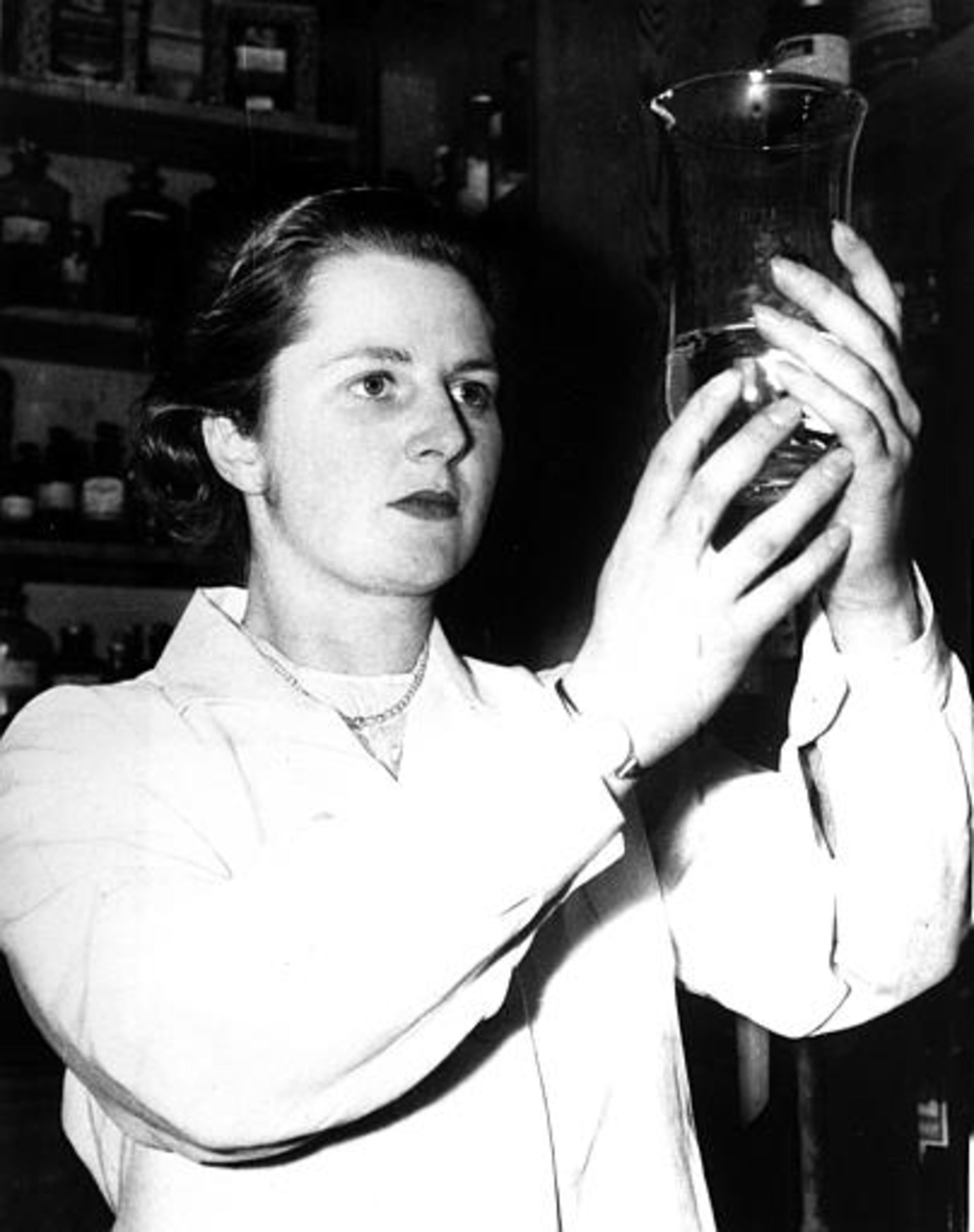 Margaret Roberts is shown at work as a research chemist in 1950. Roberts, the youngest candidate in this year's general election, is standing as Tory candidate in the Socialist stronghold of Dartford. (AP Photo)