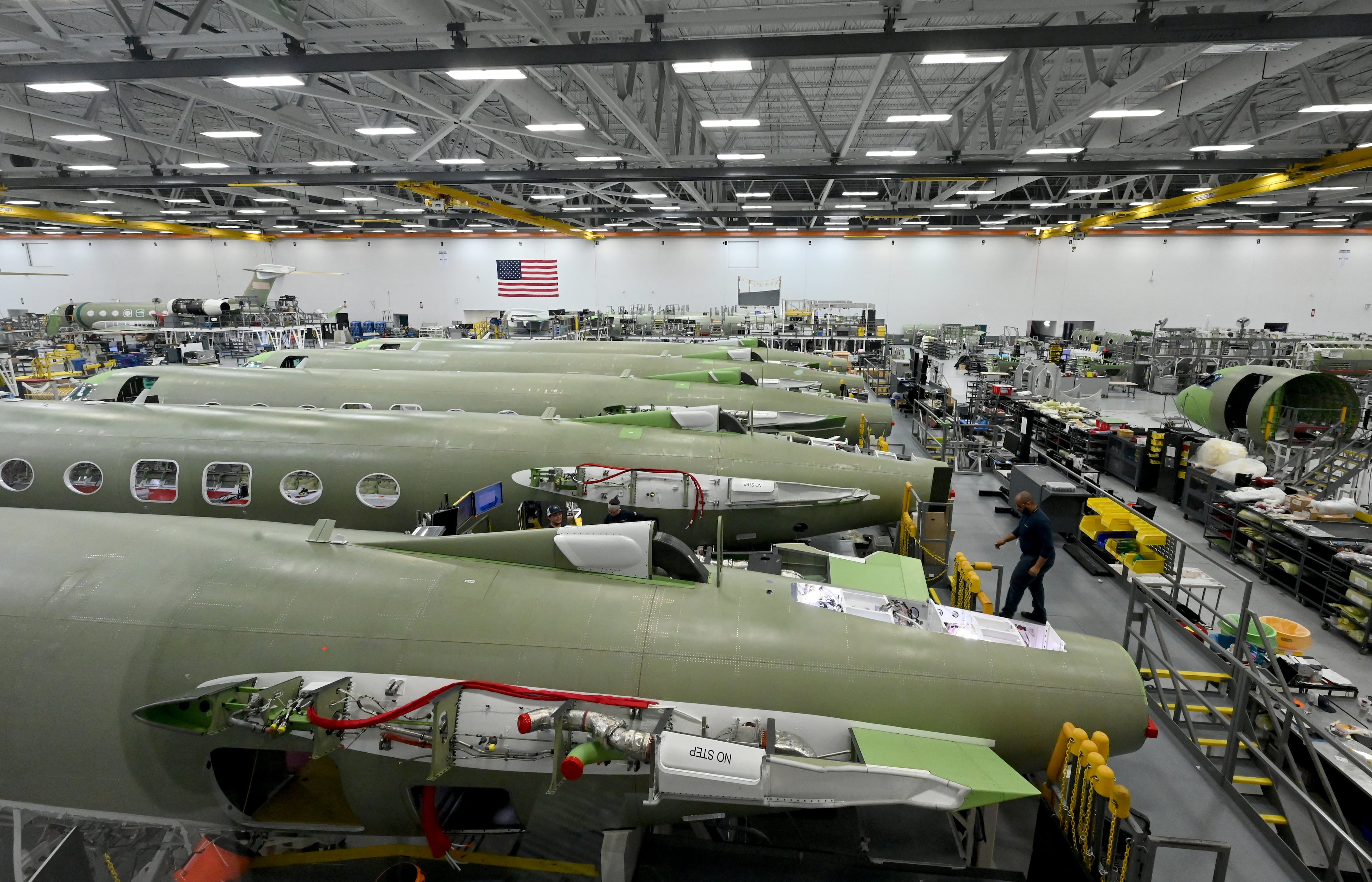 Gulfstream’s product lines of G500 and G600 aircrafts are shown at Gulfstream Aerospace Corporation, Friday, Dec. 19, 2025 in Savannah. (Hyosub Shin/AJC)