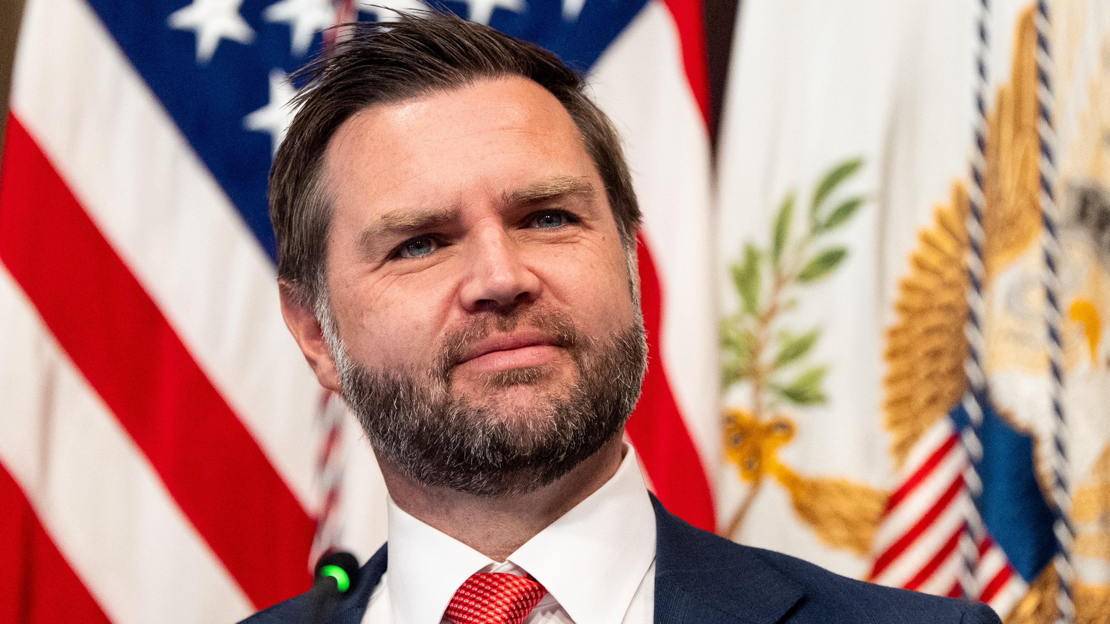Vice President JD Vance smiles during a roundtable event in the Eisenhower Executive Office Building on the White House campus, Wednesday, Aug. 5, 2026, in Washington. (AP Photo/Alex Brandon)