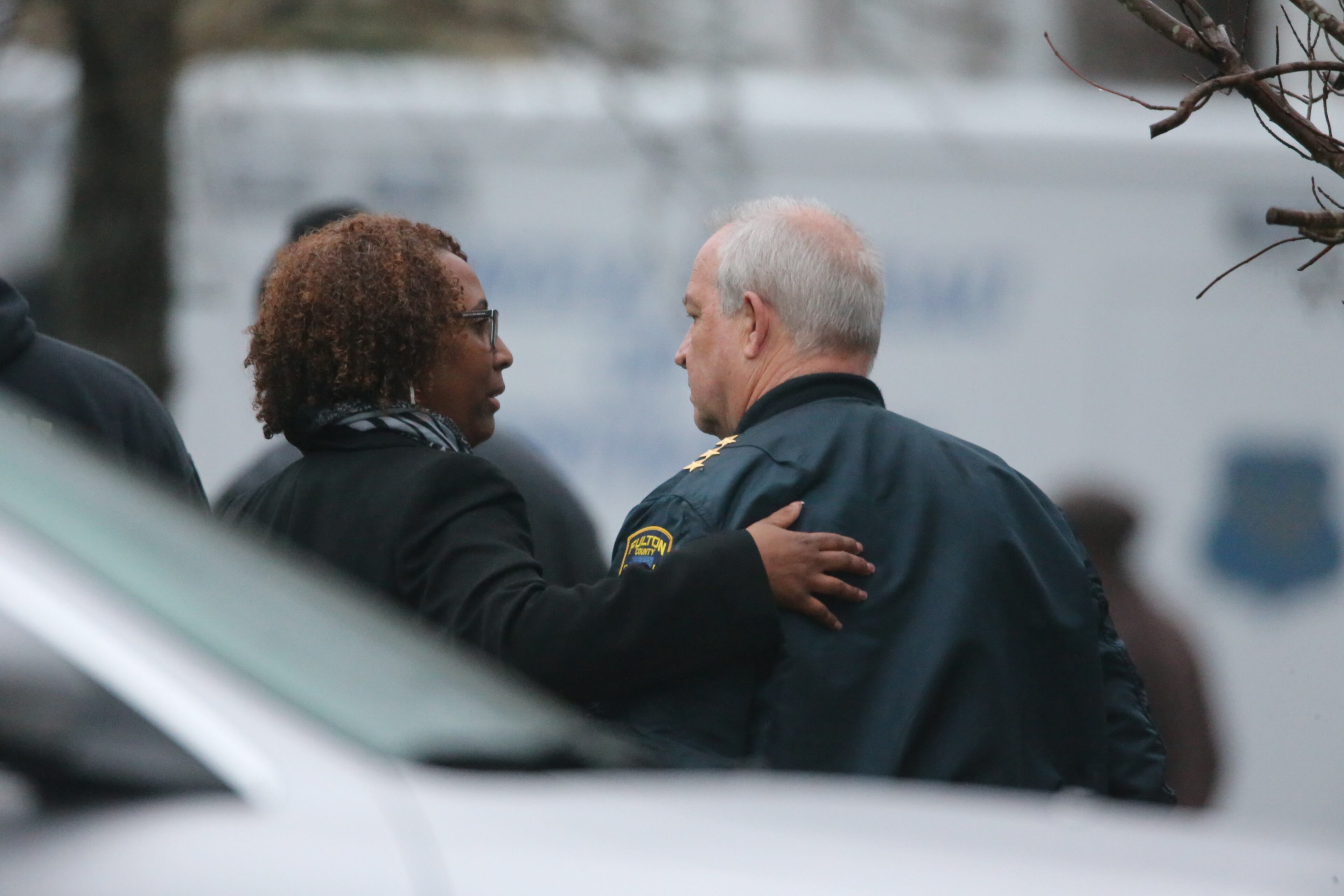 The scene Wednesday morning on Chastain Way in the Parks at Cedar Grove subdivision off Cedar Grove Road after a veteran Fulton County police officer was shot and killed while responding to a call of shots fired near Fairburn.