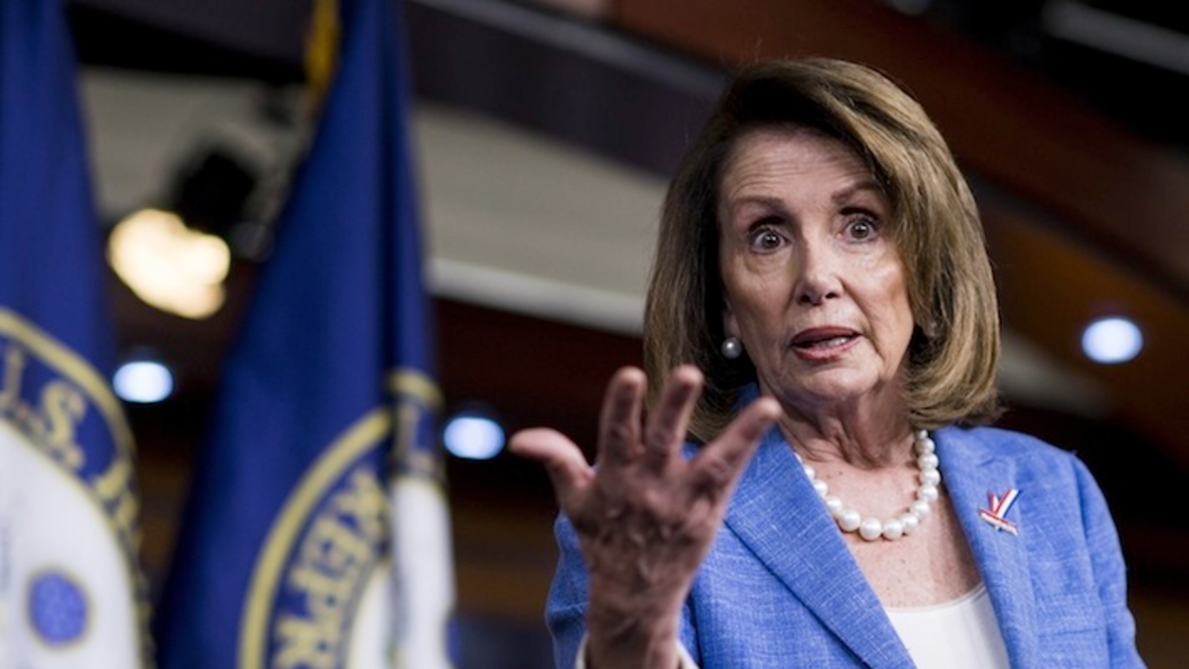 House Minority leader Nancy Pelosi, holds her weekly on camera press conference in the Capitol on Thursday, June 22, 2017. (Bill Clark/CQ Roll Call/Newscom/Zuma Press/TNS)