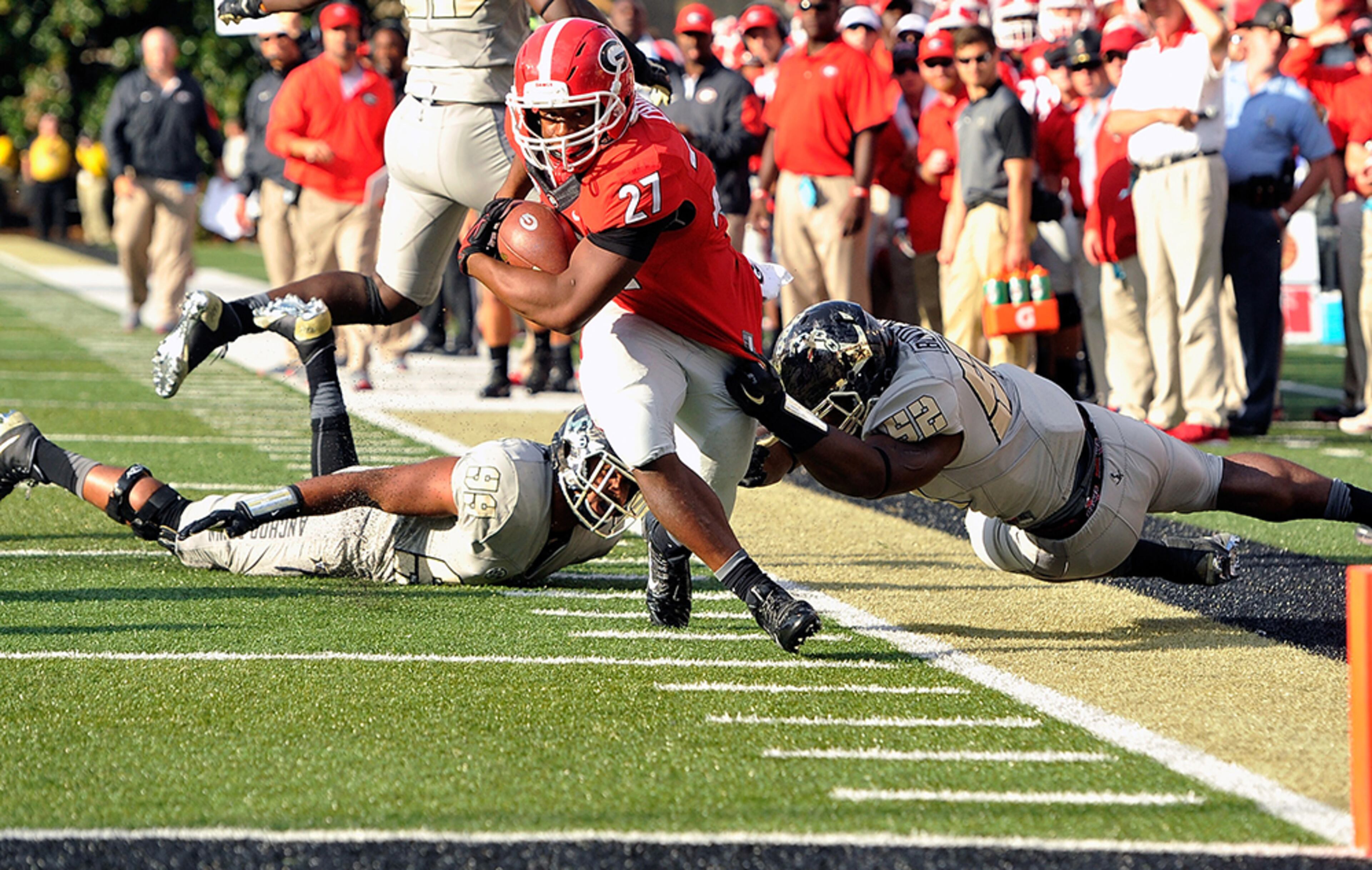 Heisman Trophy hopeful Nick Chubb has 35 carries with 309 rushing yards and 2 scores for the Bulldogs. Georgia's offense is averaging 262.0 yards on the ground per game, and 6.63 yards per attempt.
