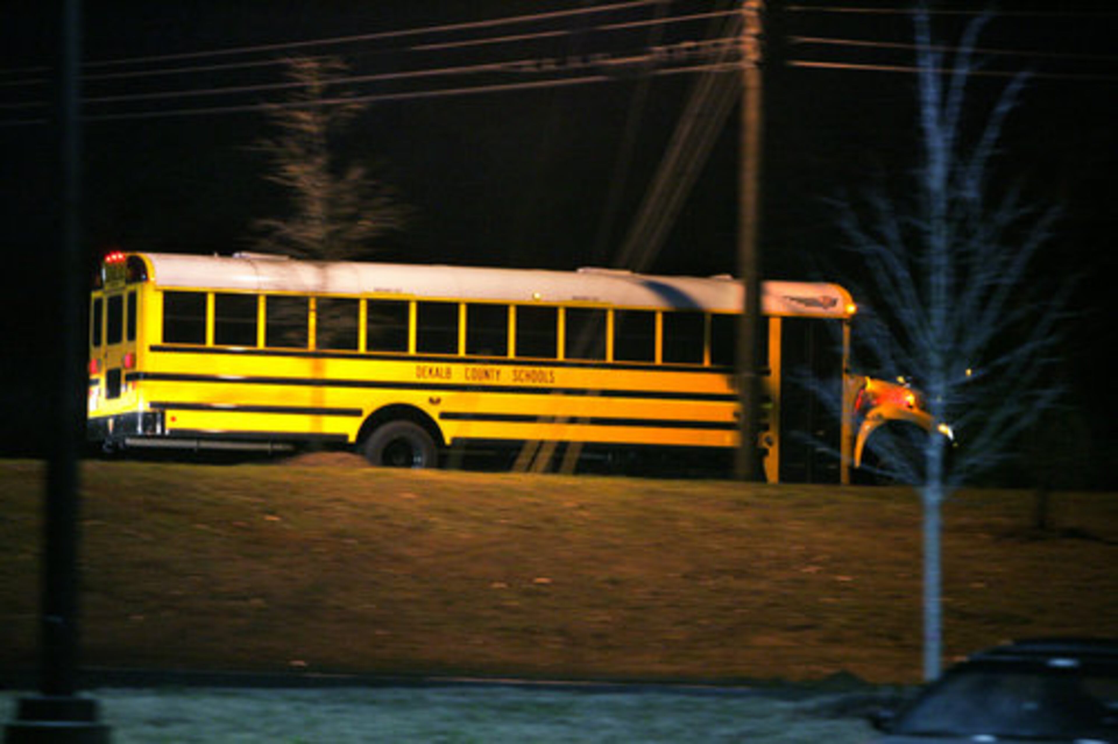 It was still dark Tuesday morning when this DeKalb County school bus departed from Oak View Elementary School.