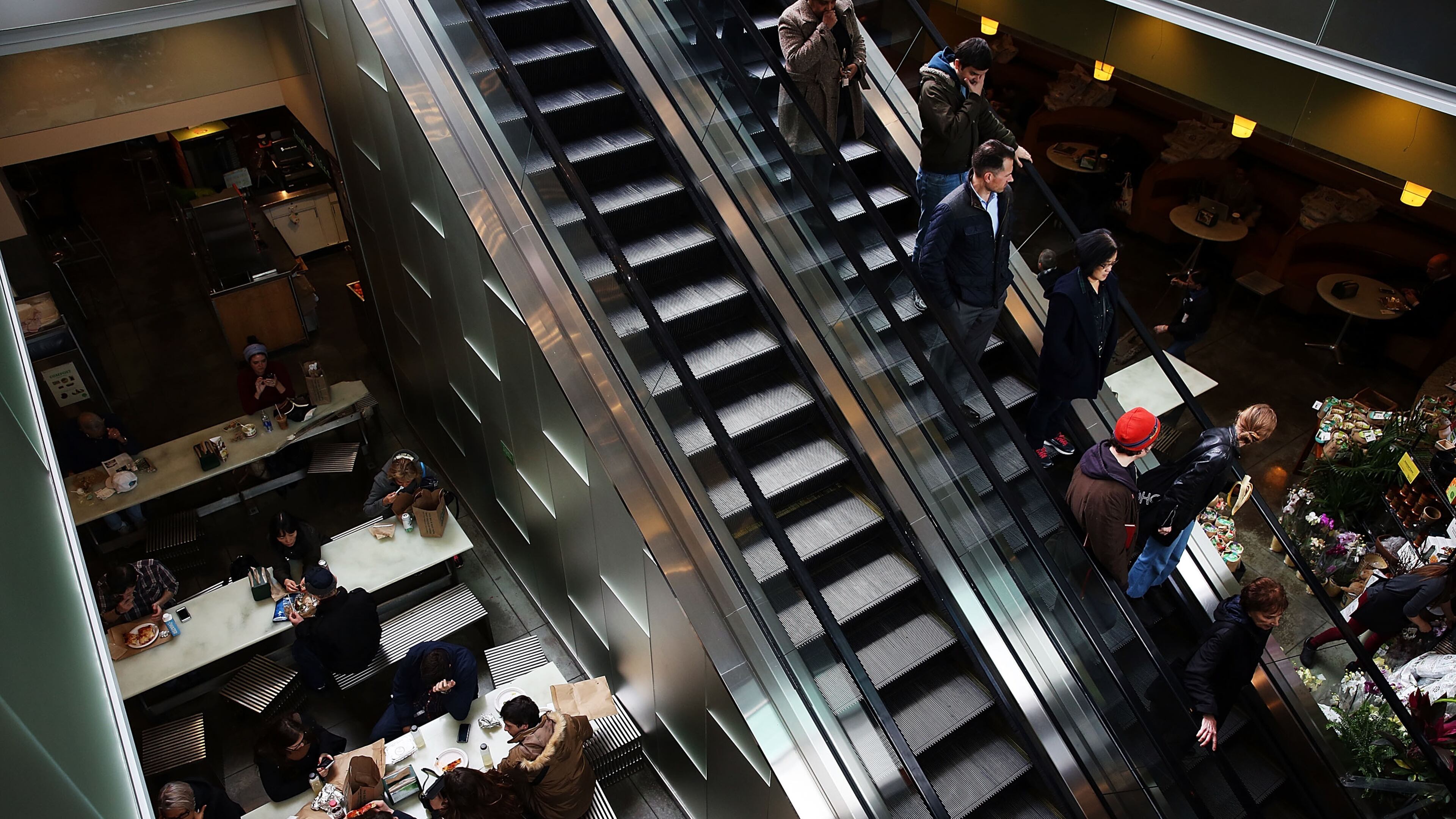 NEW YORK, NY - MARCH 15: People shop and eat in a Manhattan shopping mall on March 15, 2016 in New York City. The Commerce Department announced that retail sales fell in February. Compared with a year ealier, retail sales fell 0.1 percent as consumers are still nervous about the global economic outlook. (Photo by Spencer Platt/Getty Images)