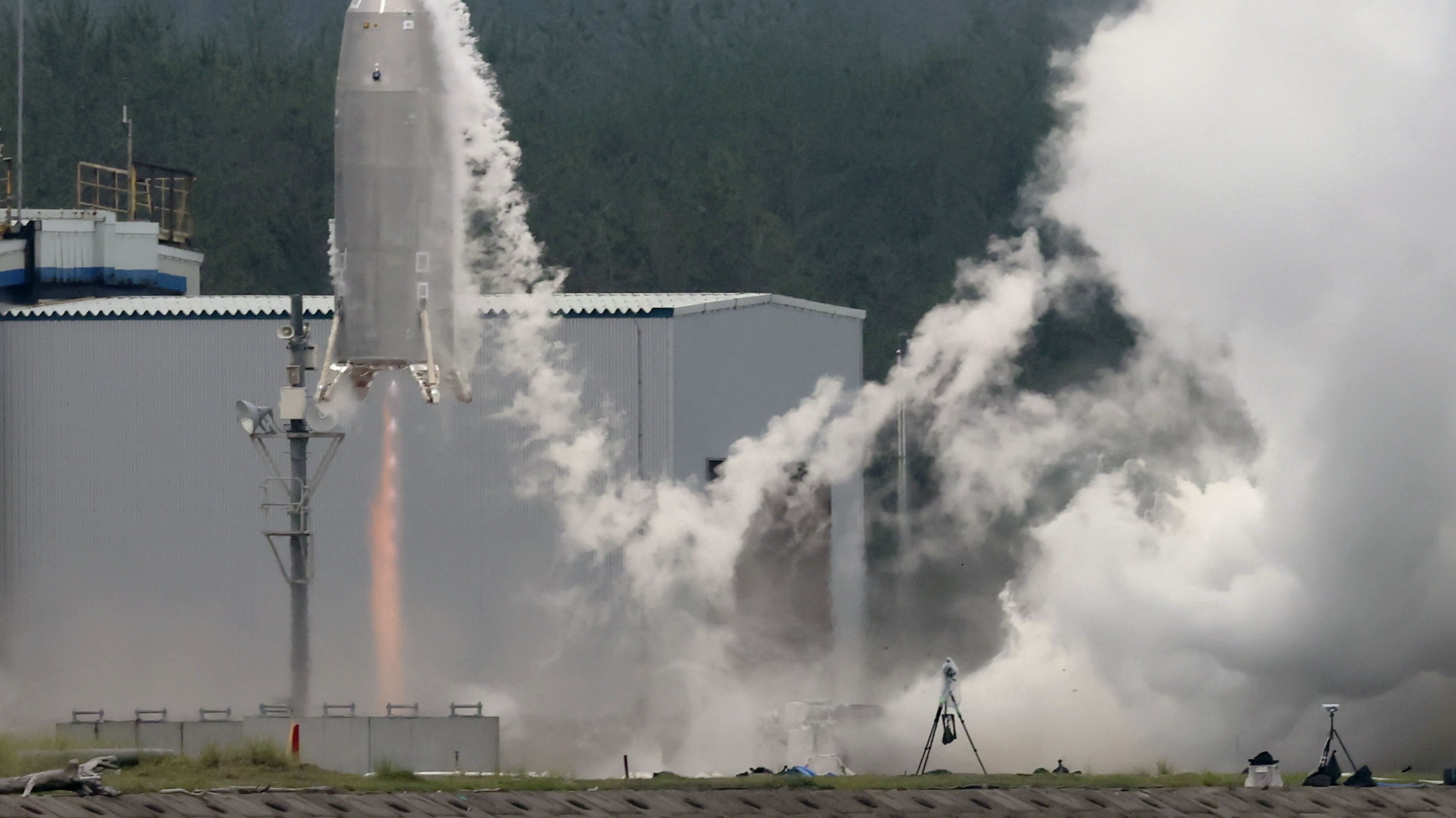 The Reusable Vehicle eXperiment, known as RV-X, is seen in a test launch at the Noshiro Rocket Testing Center of the Japan Aerospace Exploration Agency in Noshiro, northern Japan, Saturday, July 11, 2026. (Naoki Kawano/Kyodo News via AP)