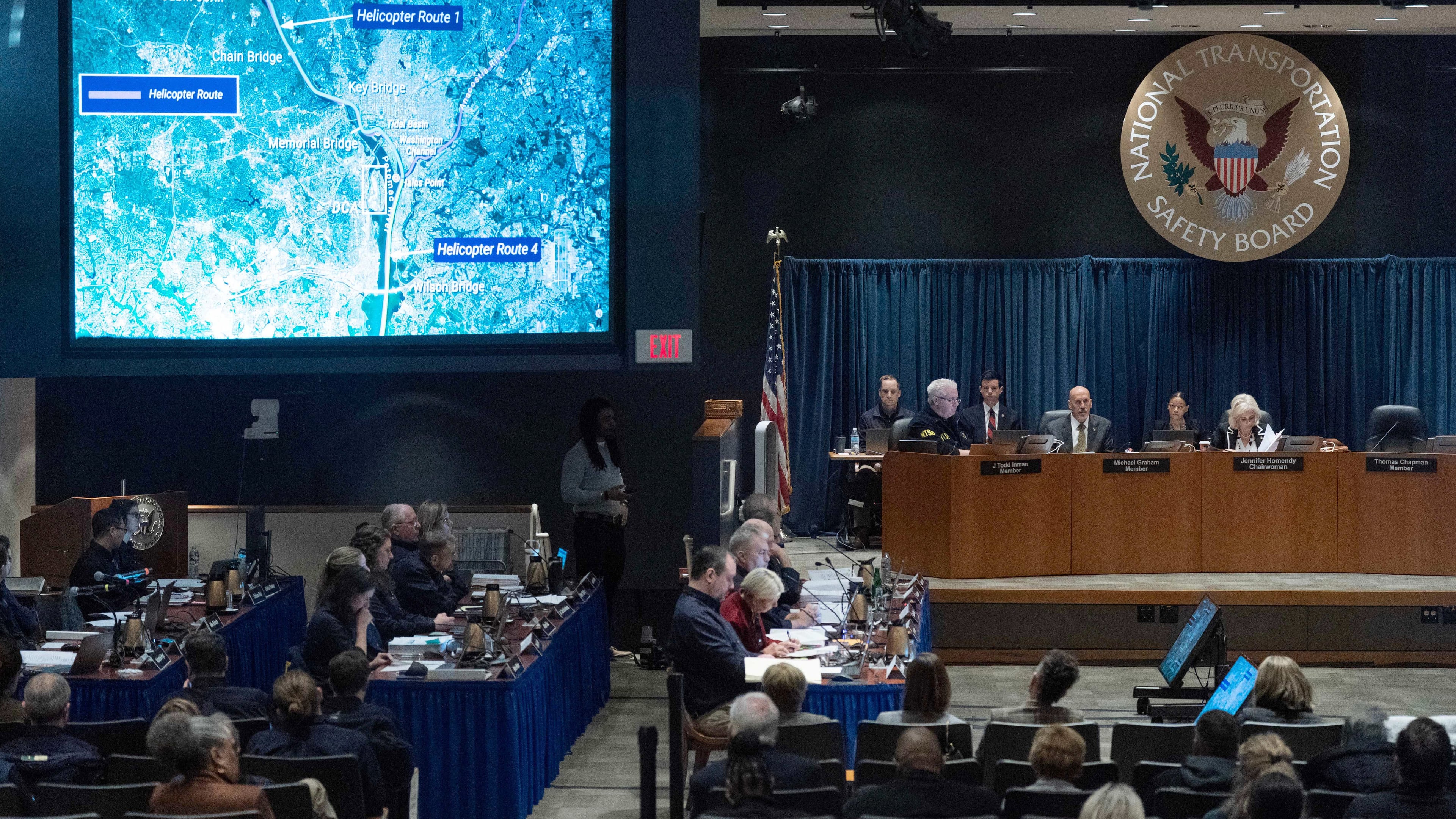 National Transportation Safety Board (NTSB) Chairwoman Jennifer Homendy presides over the NTSB fact-finding hearing on the DCA midair collision accident, at the National Transportation and Safety Board boardroom in Washington, Tuesday, Jan. 27, 2026. (AP Photo/Jose Luis Magana)