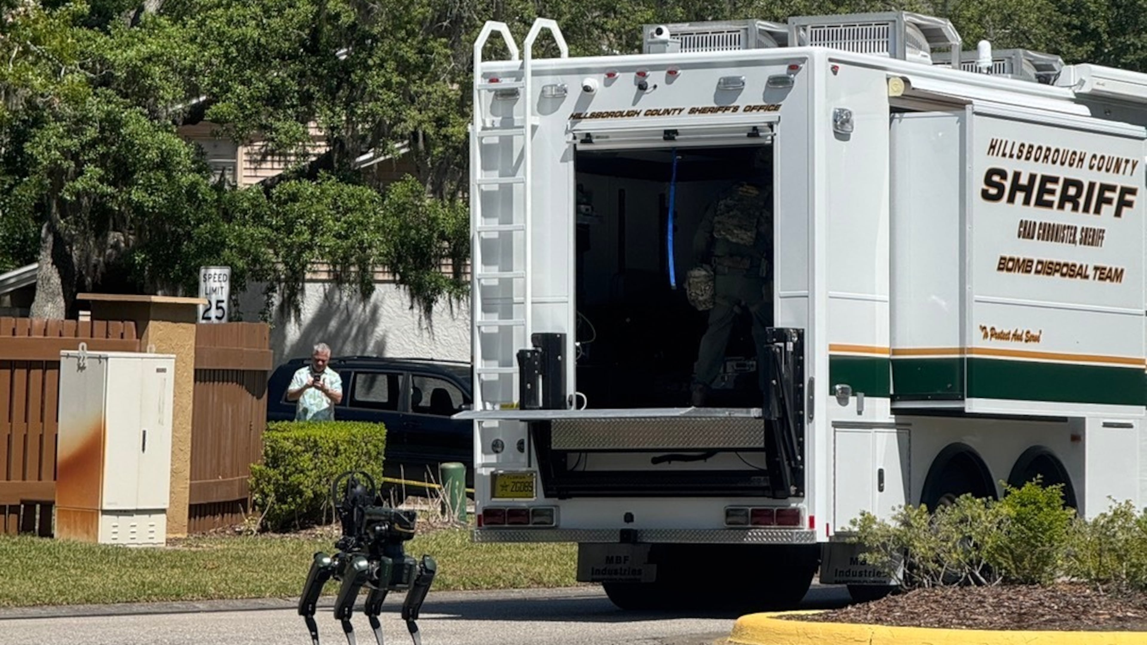 The Hillsborough County Sheriff's Office responds to a neighborhood close to the University of South Florida campus, Friday, April 24, 2026 in Tampa, Fla. (Hillsborough County Sheriff's Office via AP)
