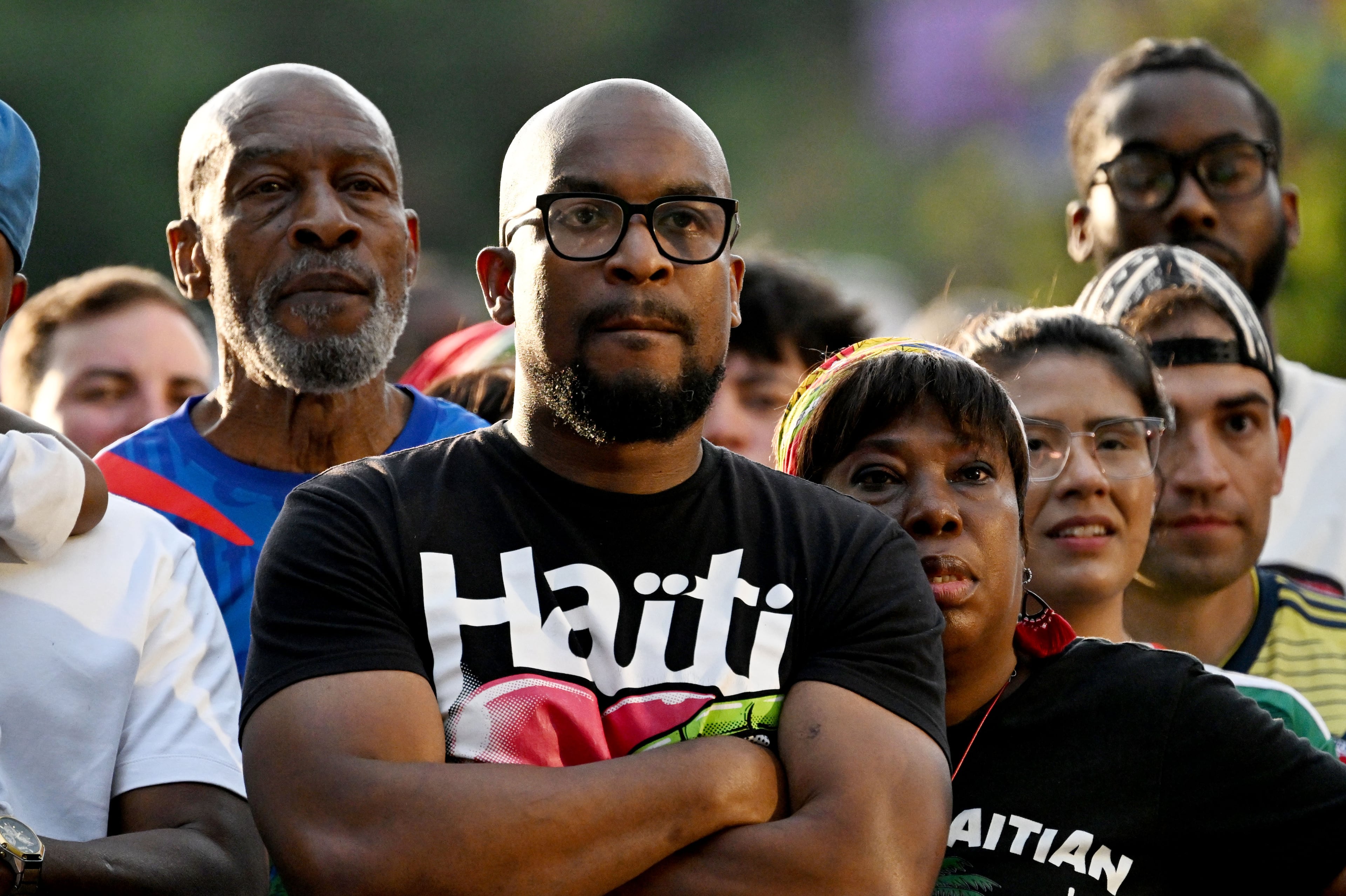 Haiti fans react as they gather to watch the match between Morocco vs. Haiti at the FIFA Fan Festival in Centennial Olympic Park on Wednesday, June 24, 2026, in Atlanta. (Hyosub Shin/AJC)