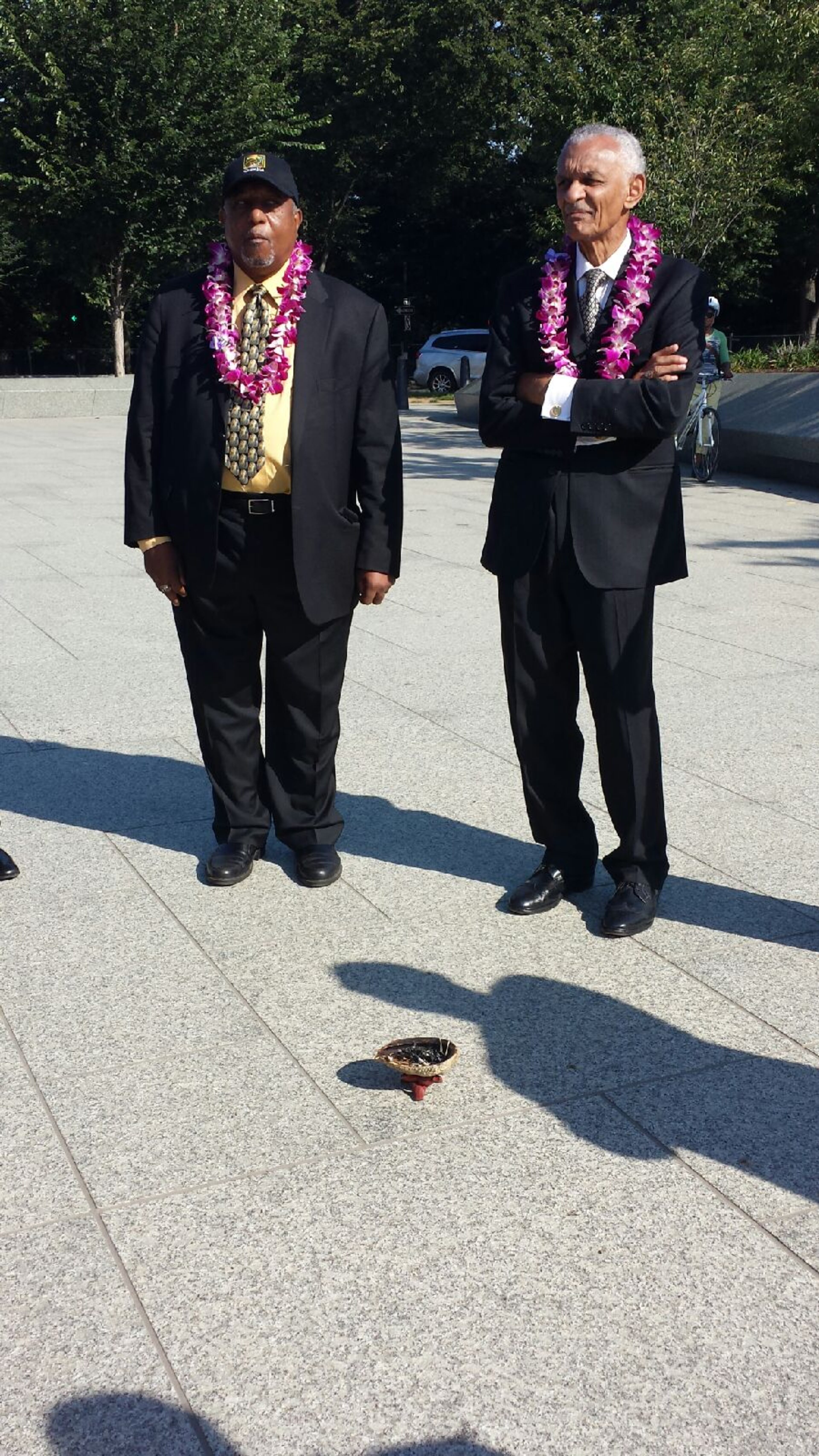 Bernard LaFayette, who led the Rev. Martin Luther King Jr.'s Poor People's Campaign in 1968, and the Rev. C.T. Vivian of Atlanta stand for the recommitment ceremony to King's civil rights legacy Sunday in Washington. Vivian and LaFayette were trained in non violence by James Lawson, who trained hundreds of students and adults in nonviolent social resistance during the sit-ins and desegregation efforts in Nashville. They were also a part of the Freedom Rides, which began in 1961 to test desegregation laws in public transportation.